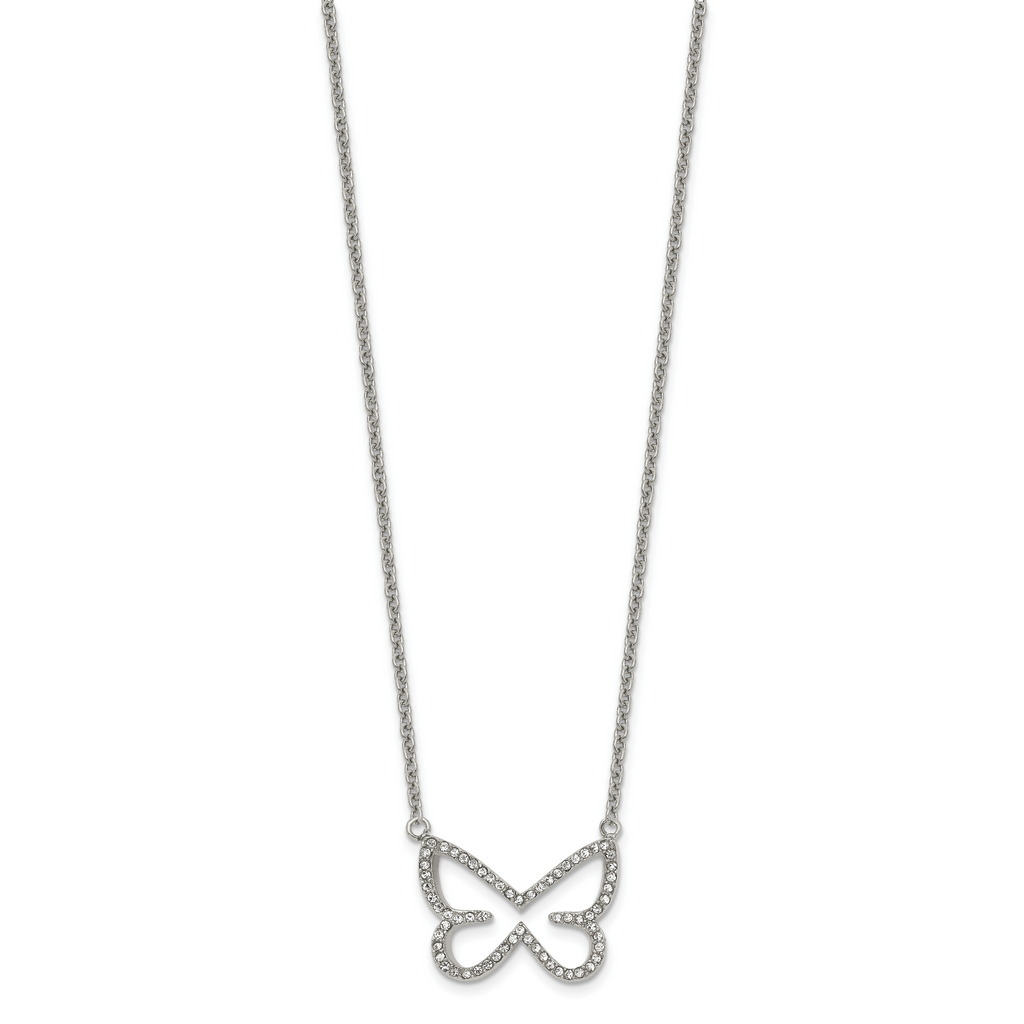 CZ Butterfly Necklace in Stainless Steel, 18in