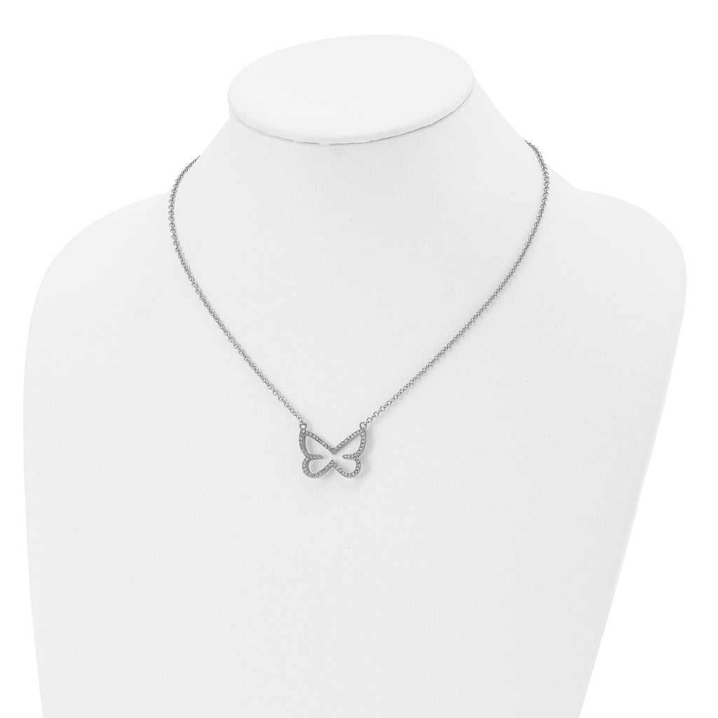 CZ Butterfly Necklace in Stainless Steel, 18in