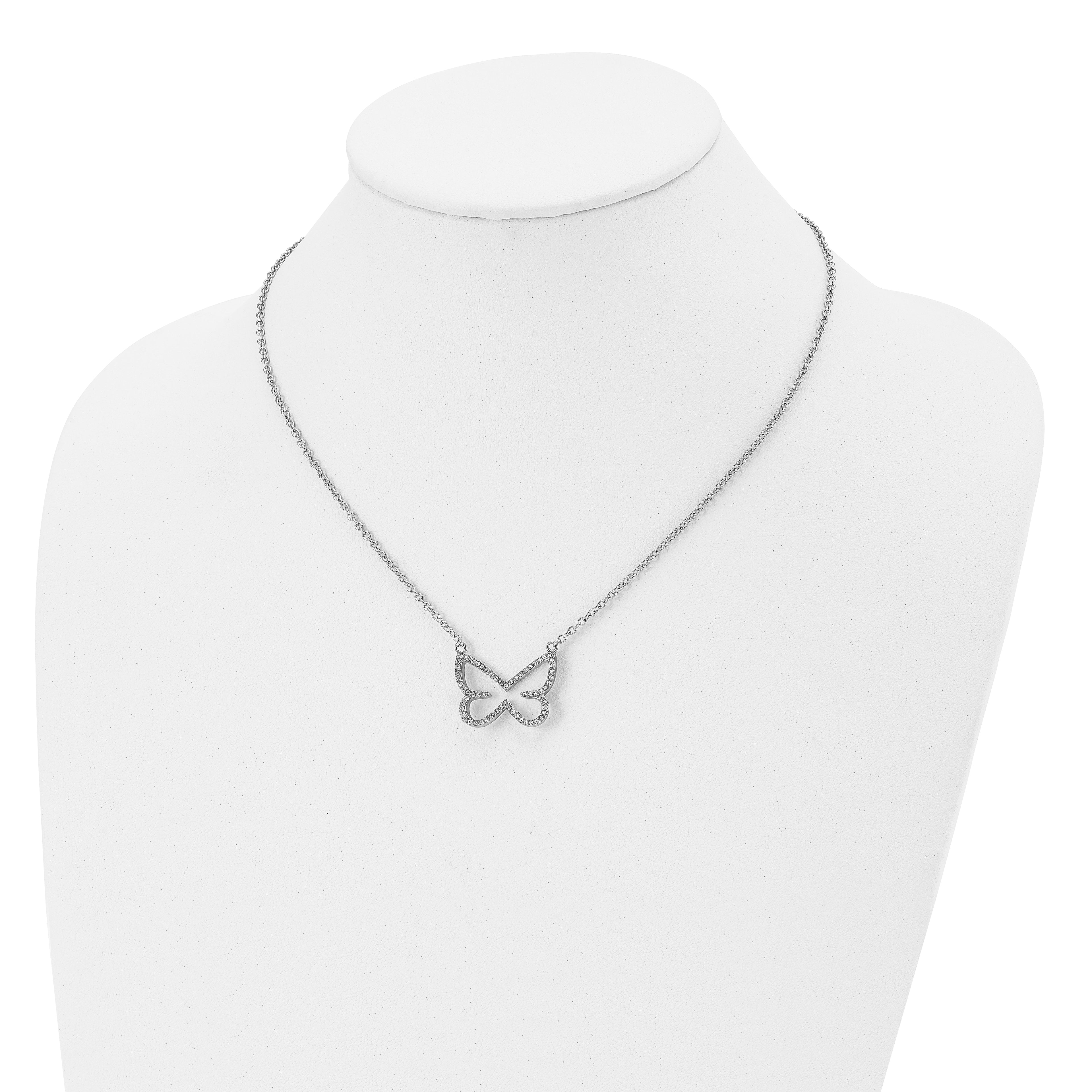 CZ Butterfly Necklace in Stainless Steel, 18in