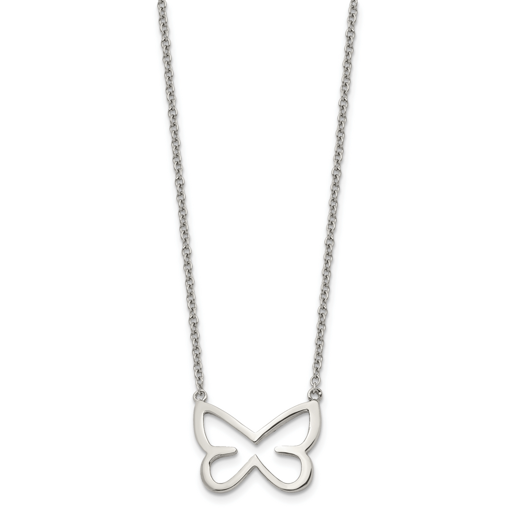 CZ Butterfly Necklace in Stainless Steel, 18in