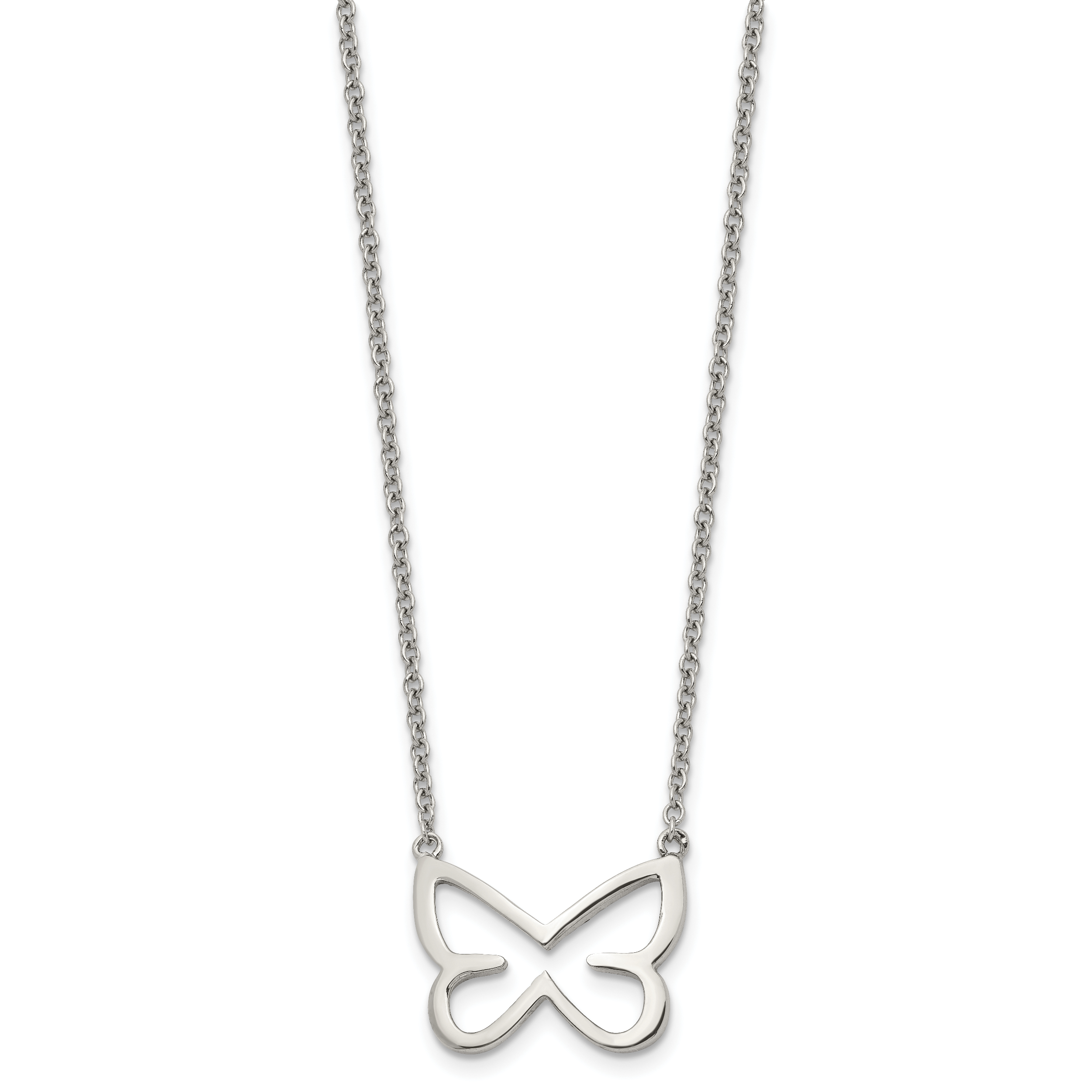CZ Butterfly Necklace in Stainless Steel, 18in
