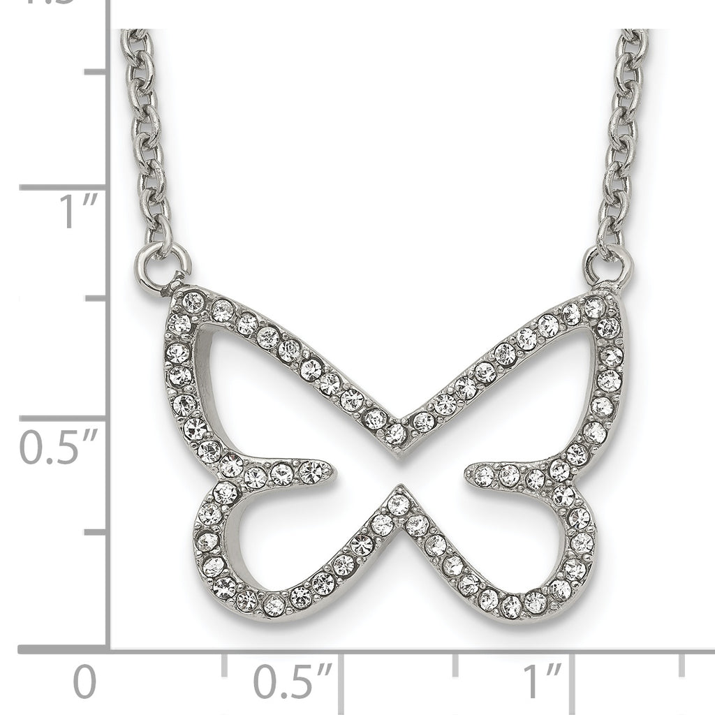 CZ Butterfly Necklace in Stainless Steel, 18in