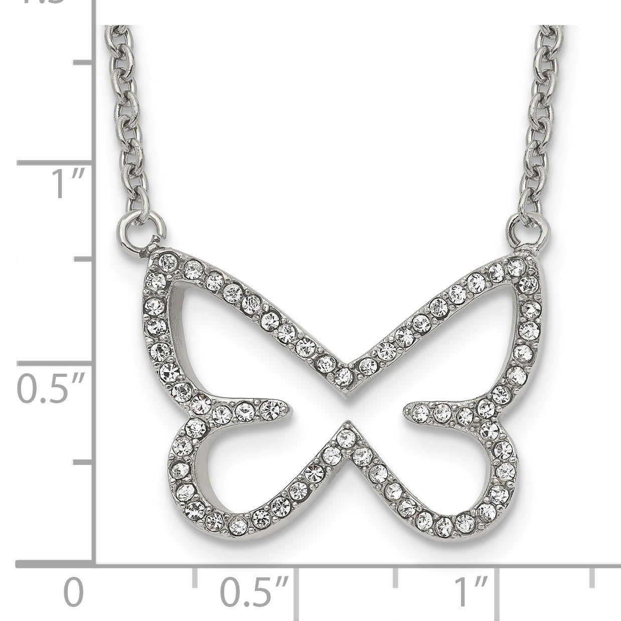 CZ Butterfly Necklace in Stainless Steel, 18in