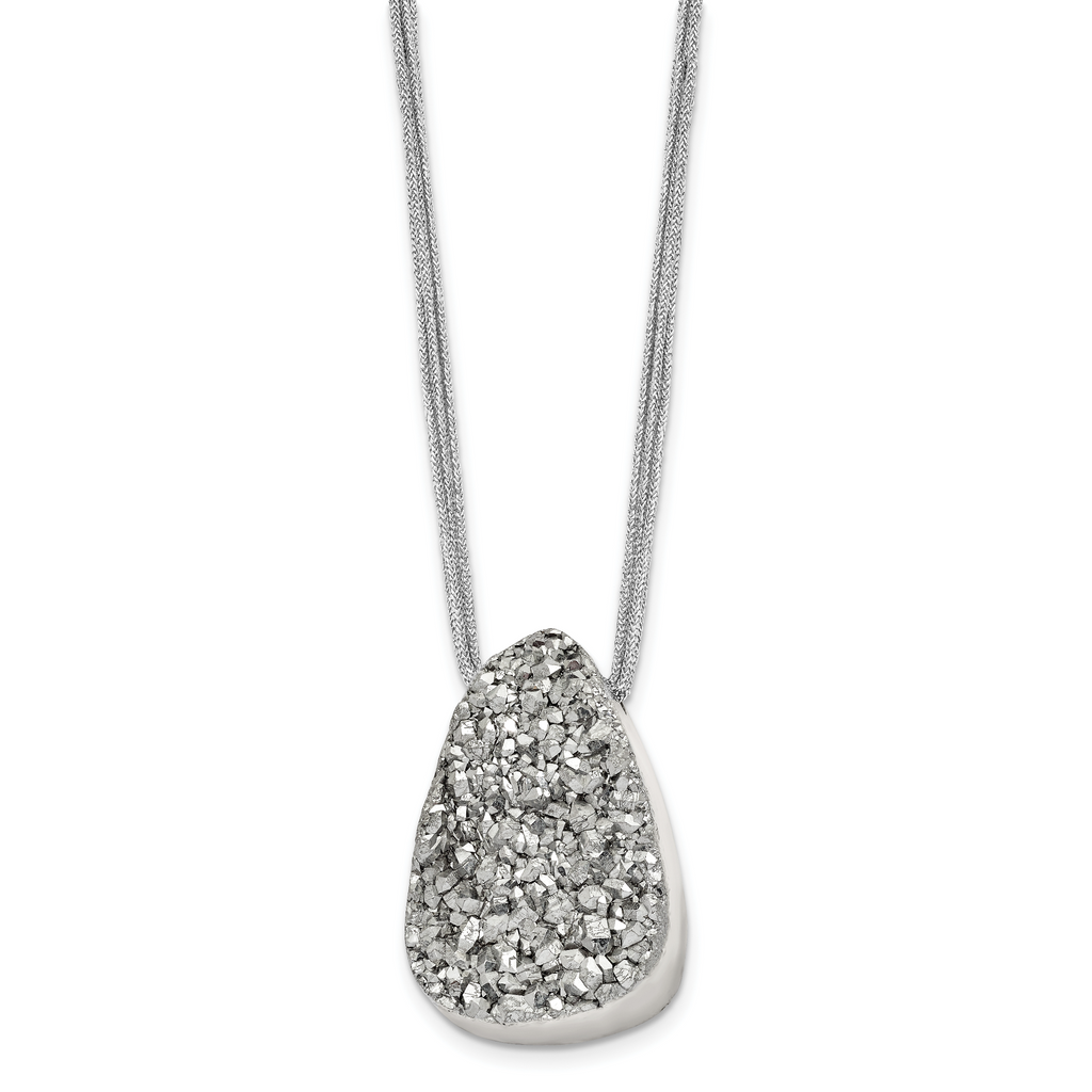 Druzy Agate Pendant Necklace in Stainless Steel