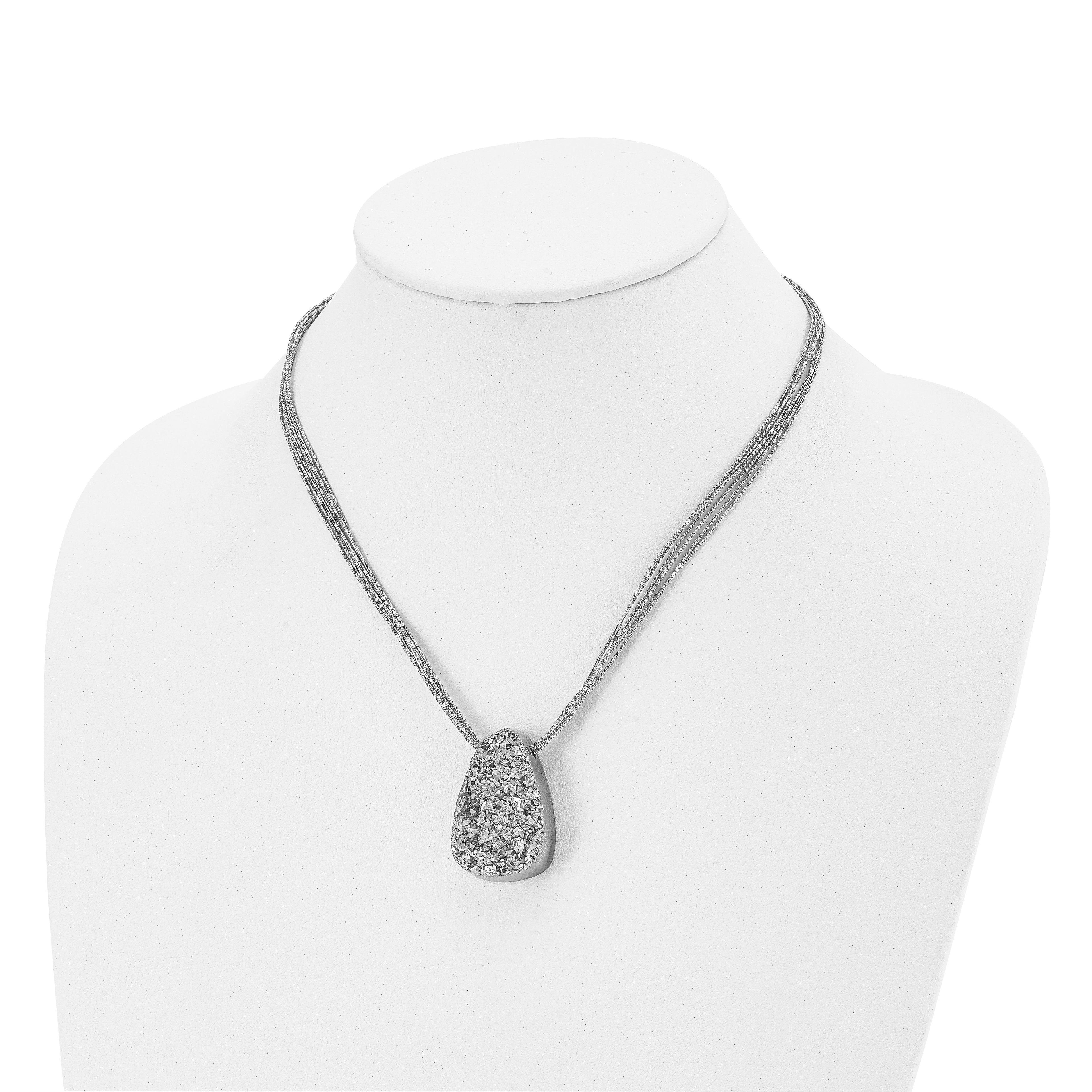 Druzy Agate Pendant Necklace in Stainless Steel