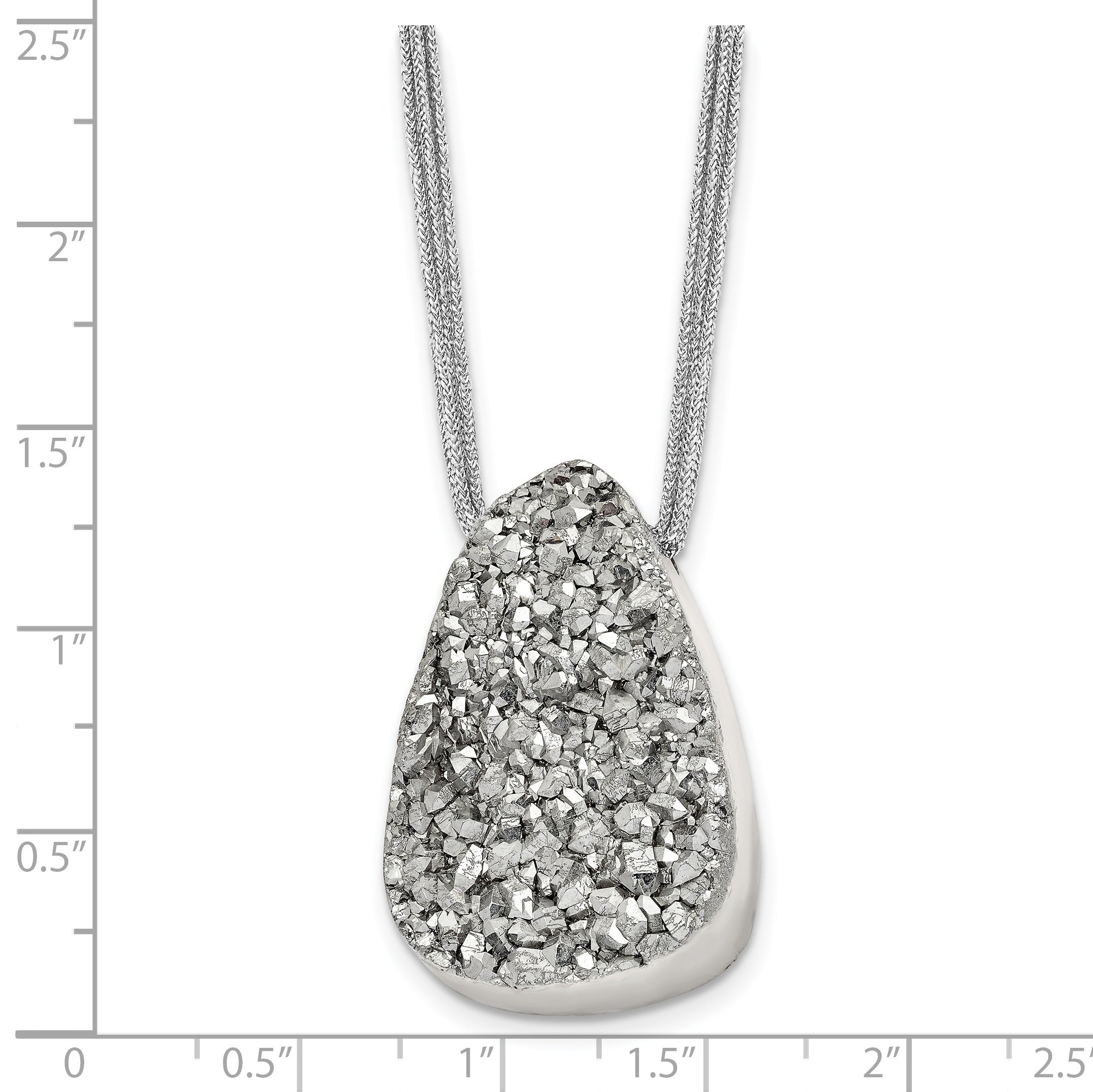 Stainless Steel Polished Druzy 17.5in Polyester Cord Necklace