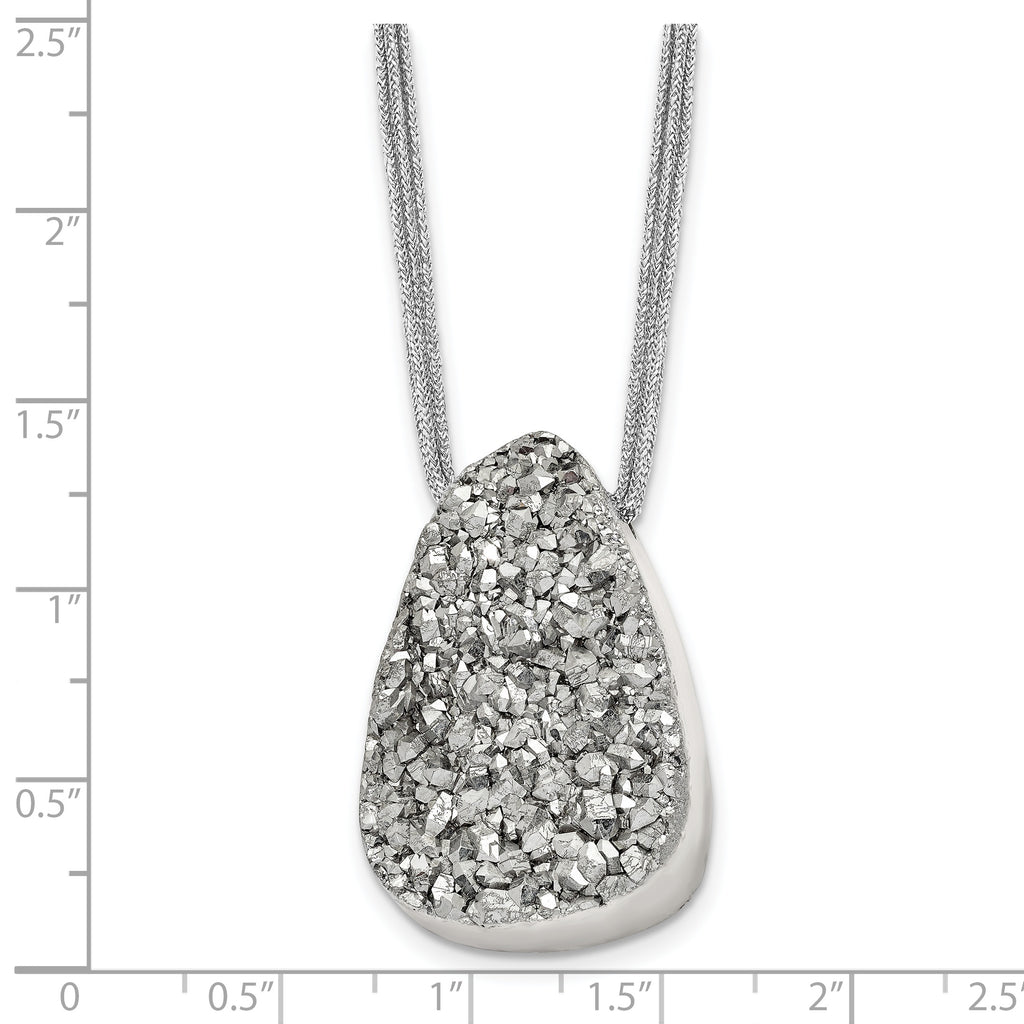 Druzy Agate Pendant Necklace in Stainless Steel
