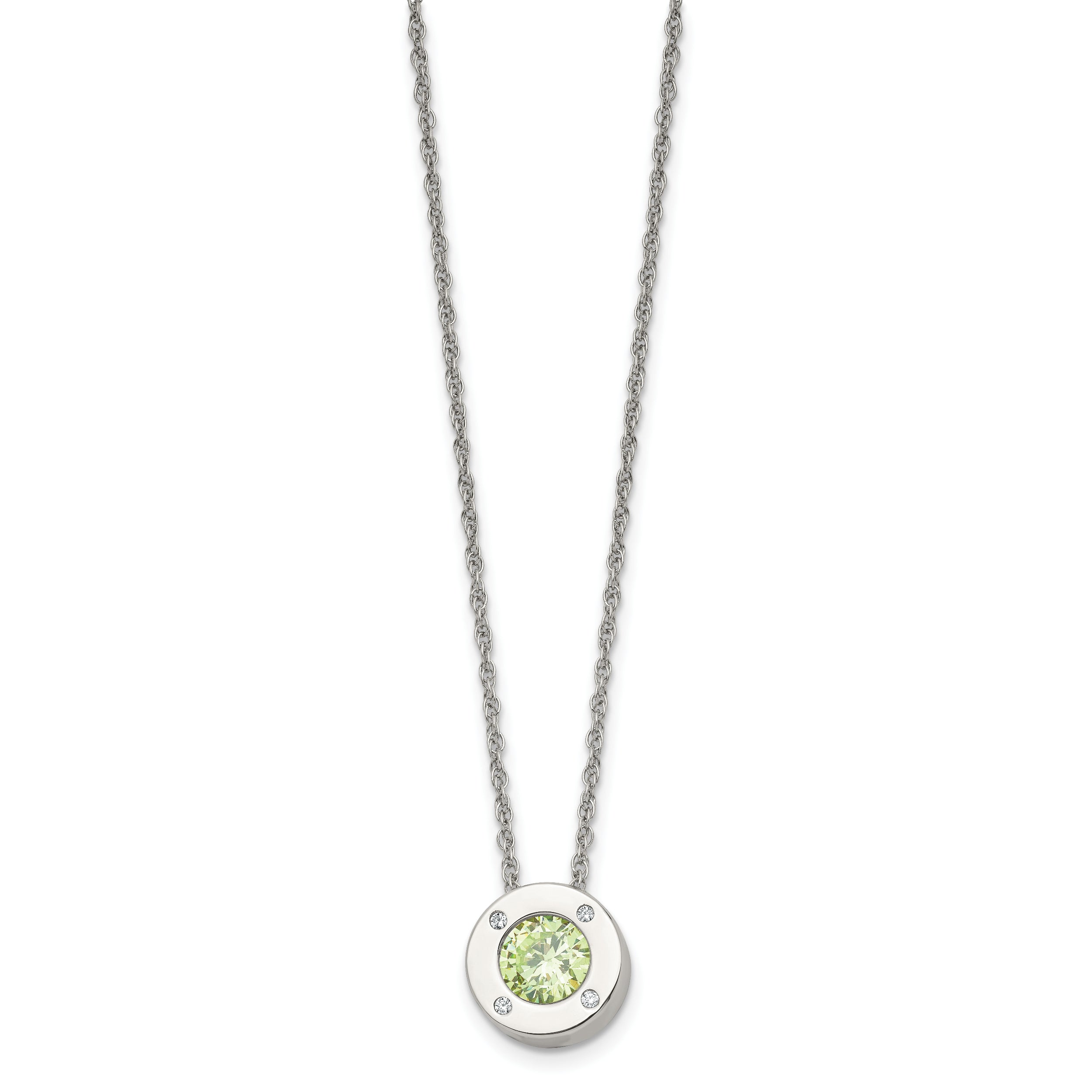 Chisel Stainless Steel Polished CZ May Birthstone Circle Pendant on a 20 inch Multi-Link Chain Necklace