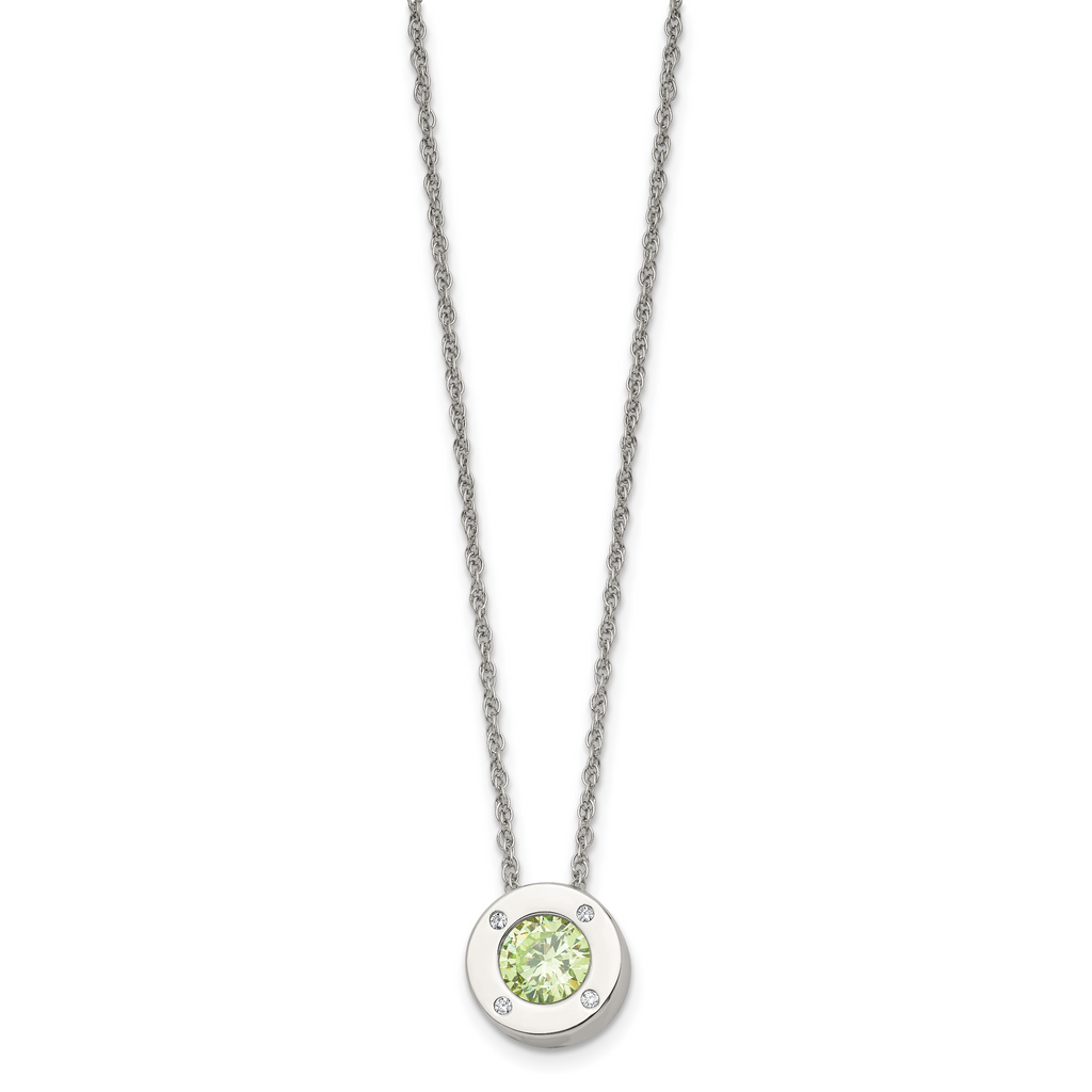 May Birthstone Circle Pendant Necklace in Stainless Steel