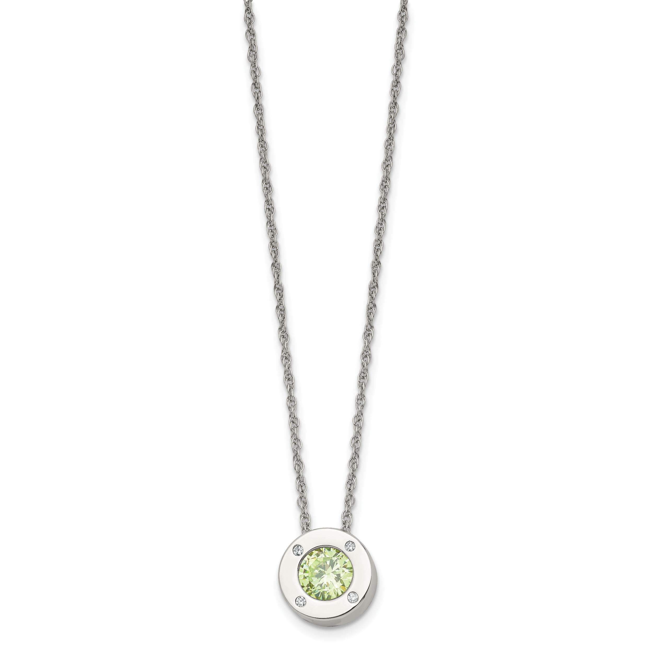 May Birthstone Circle Pendant Necklace in Stainless Steel