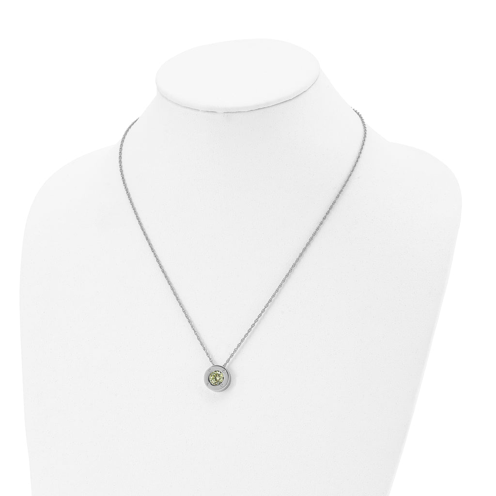 May Birthstone Circle Pendant Necklace in Stainless Steel