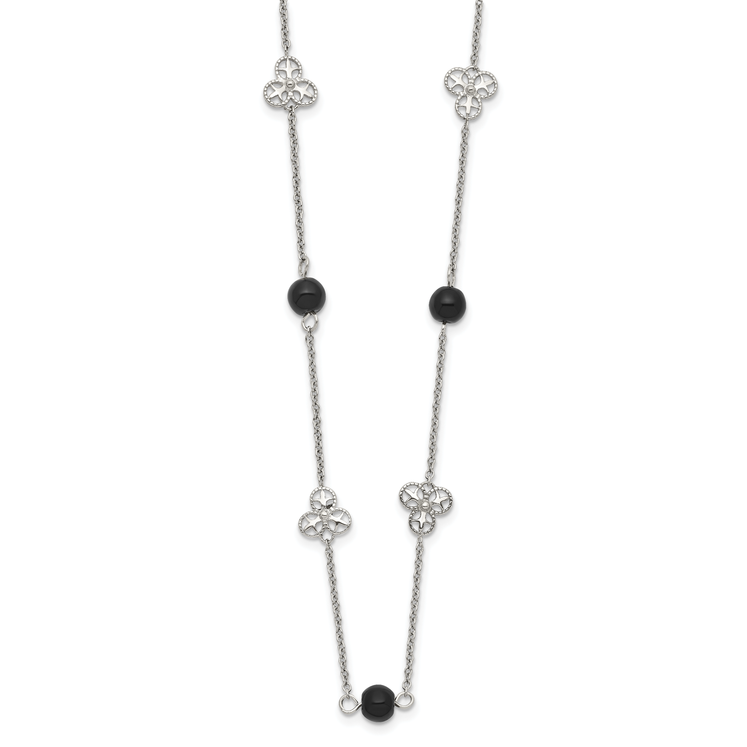 Black Bead Necklace in Stainless Steel, 33-inch Secondary image