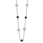 Black Bead Necklace in Stainless Steel, 33-inch