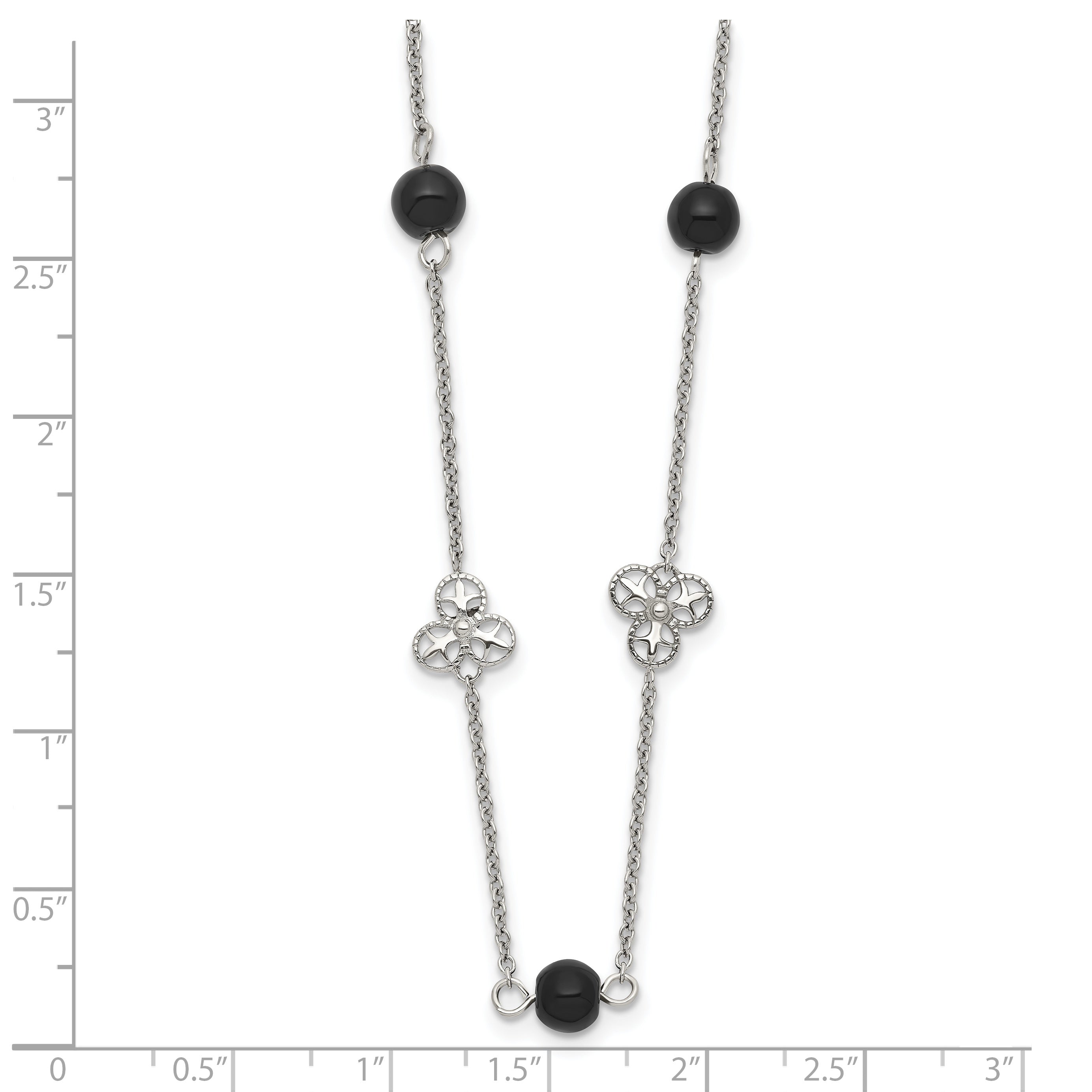 Black Bead Necklace in Stainless Steel, 33-inch