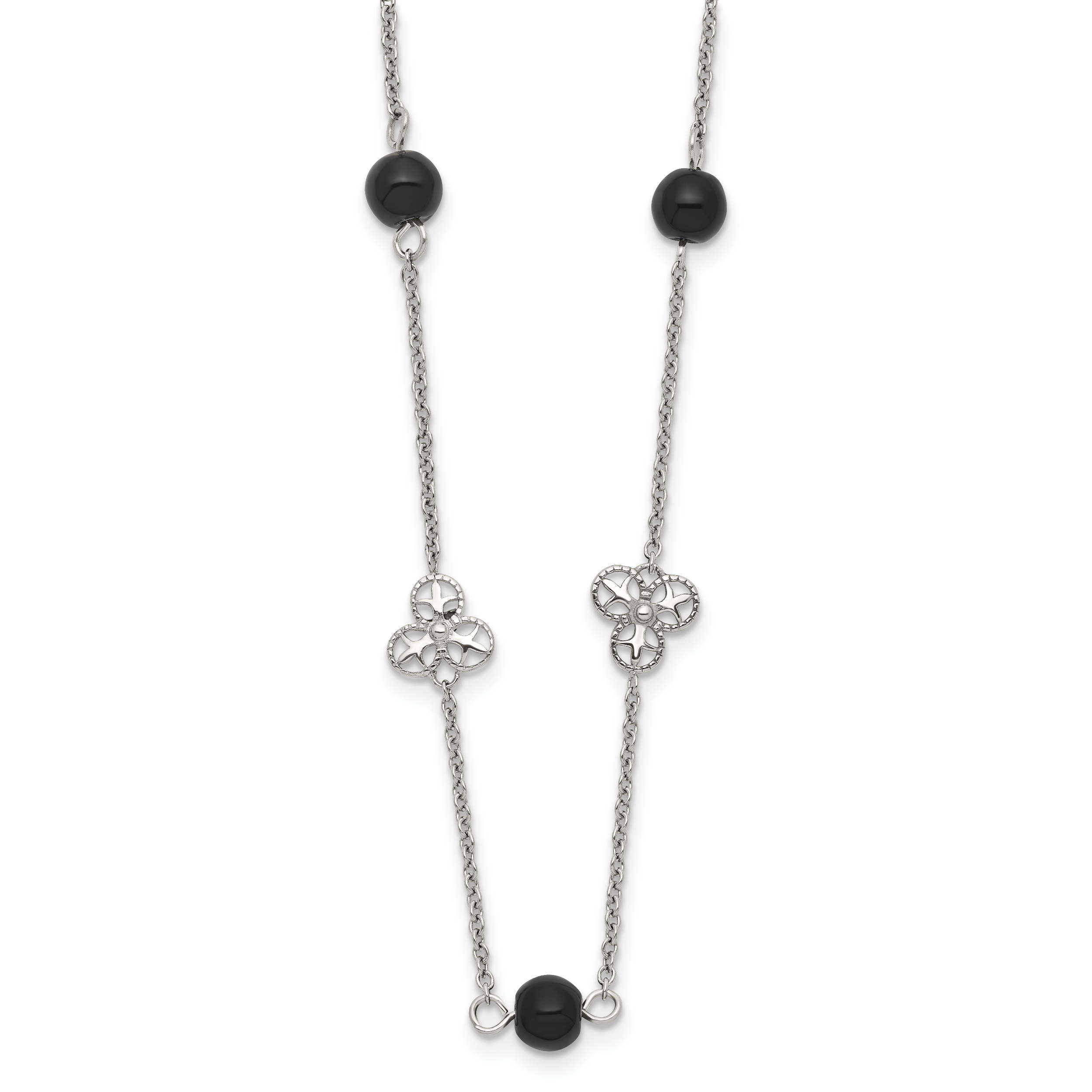 Stainless Steel Polished w/Black Acrylic Bead 33in Necklace Main image