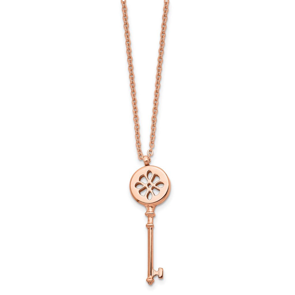 Rose-Tone Key Pendant Necklace in Stainless Steel