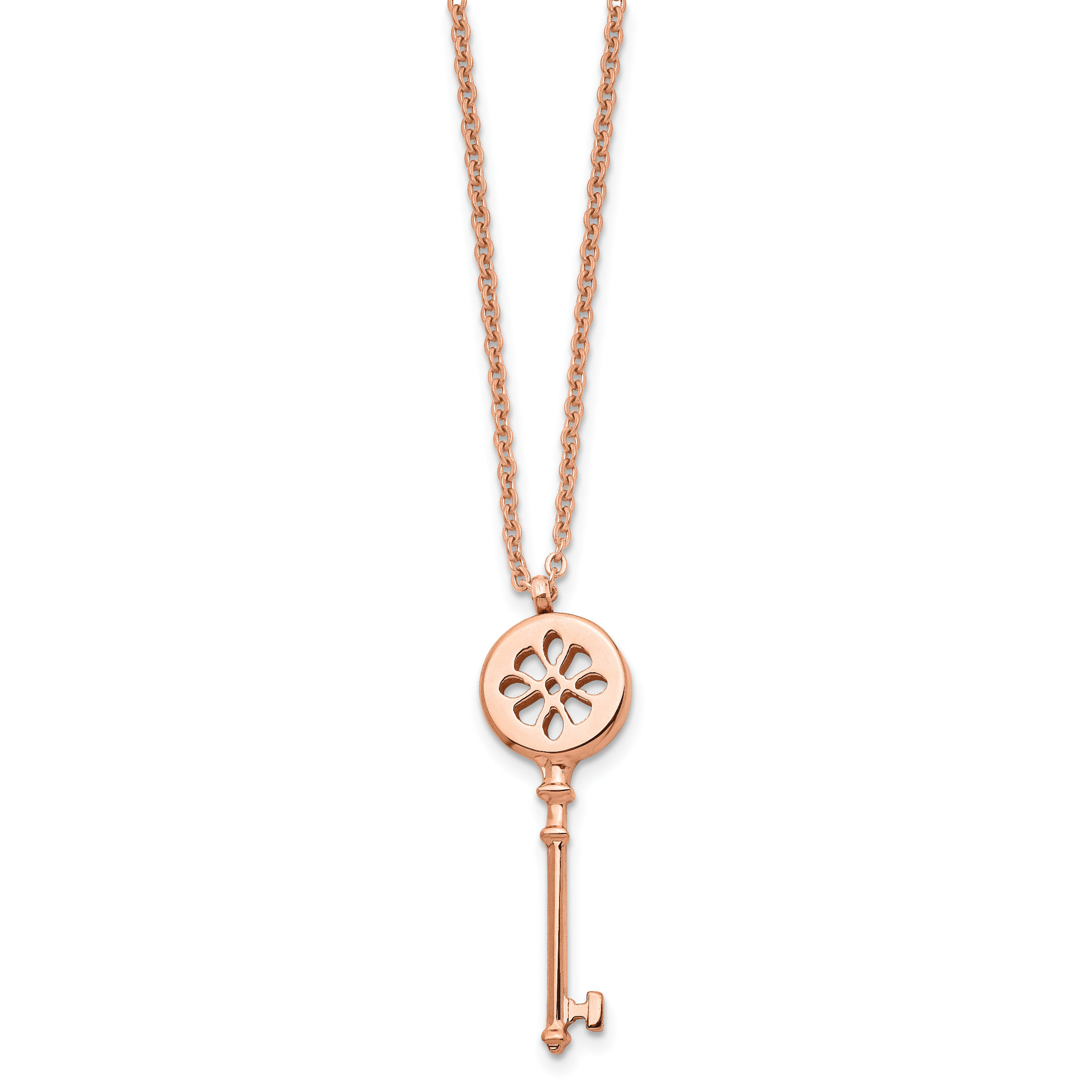 Rose-Tone Key Pendant Necklace in Stainless Steel
