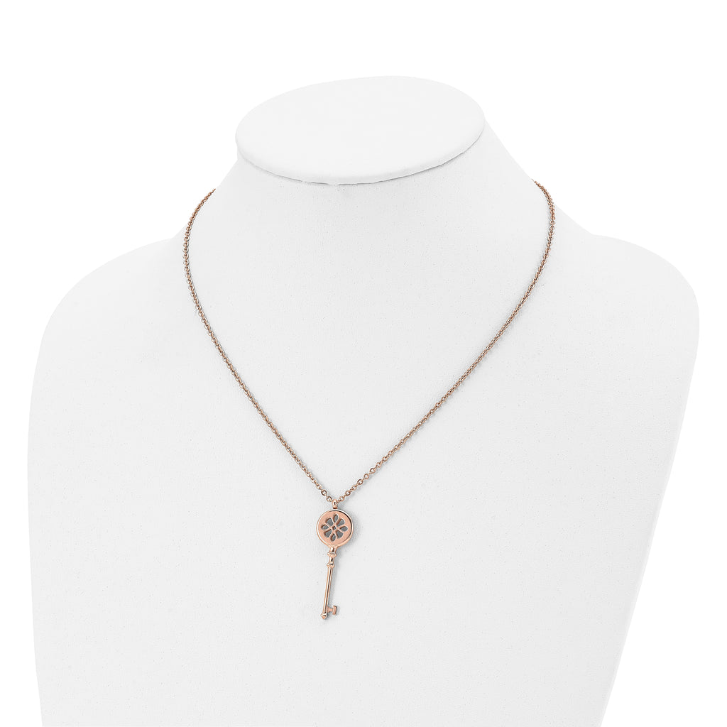 Rose-Tone Key Pendant Necklace in Stainless Steel