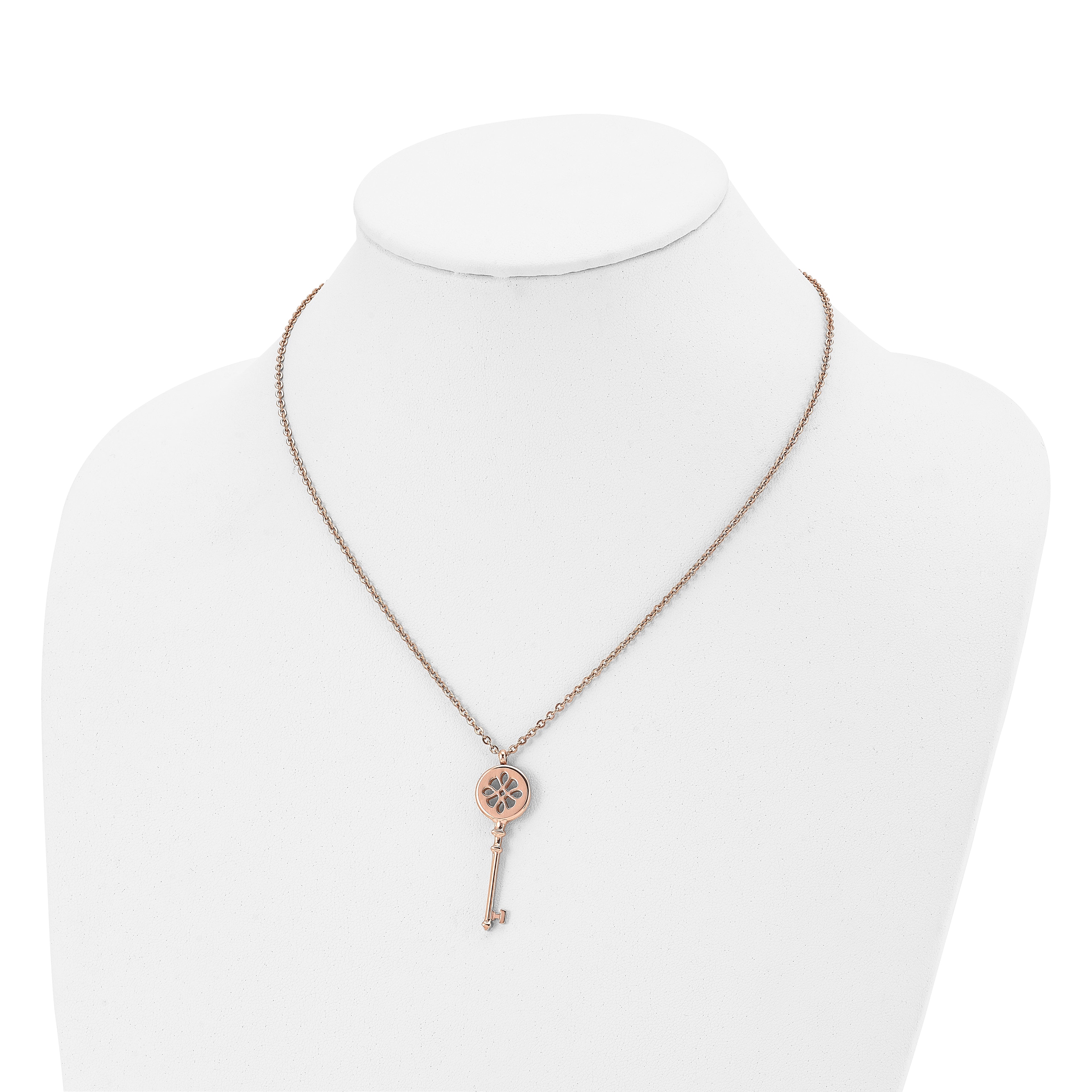 Rose-Tone Key Pendant Necklace in Stainless Steel