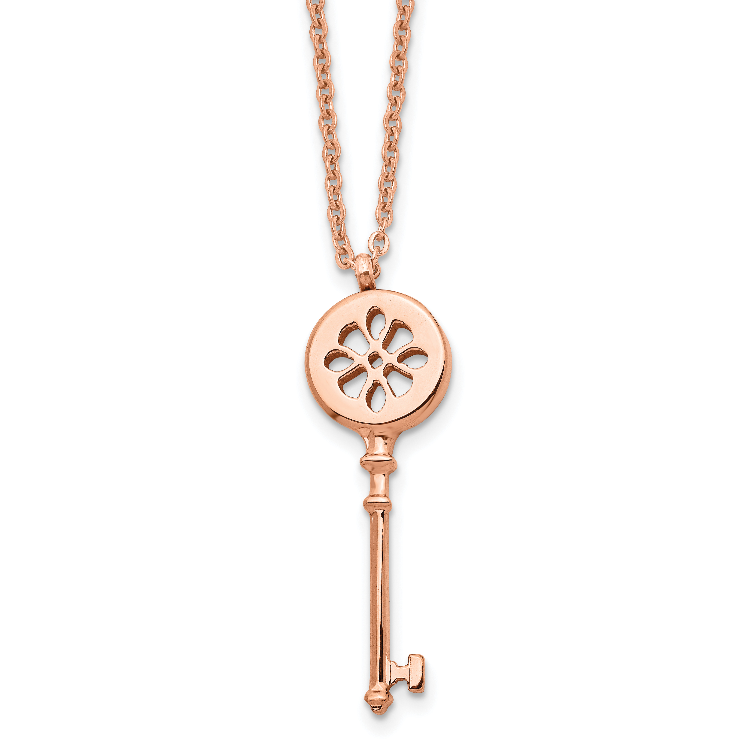 Stainless Steel Polished Rose IP-plated Key 18.25 inch Necklace Main image