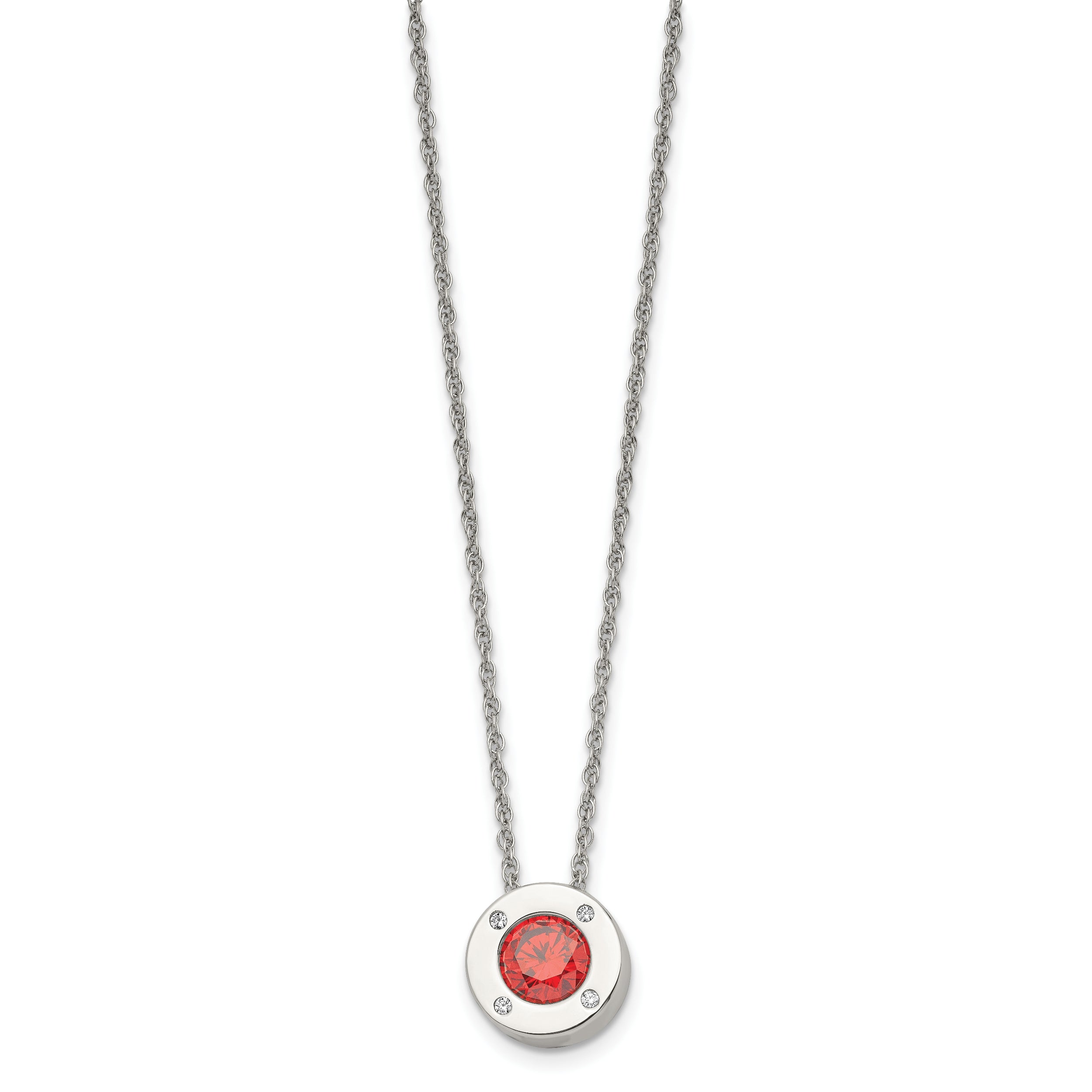 Chisel Stainless Steel Polished CZ July Birthstone Circle Pendant on a 20 inch Multi-Link Chain Necklace