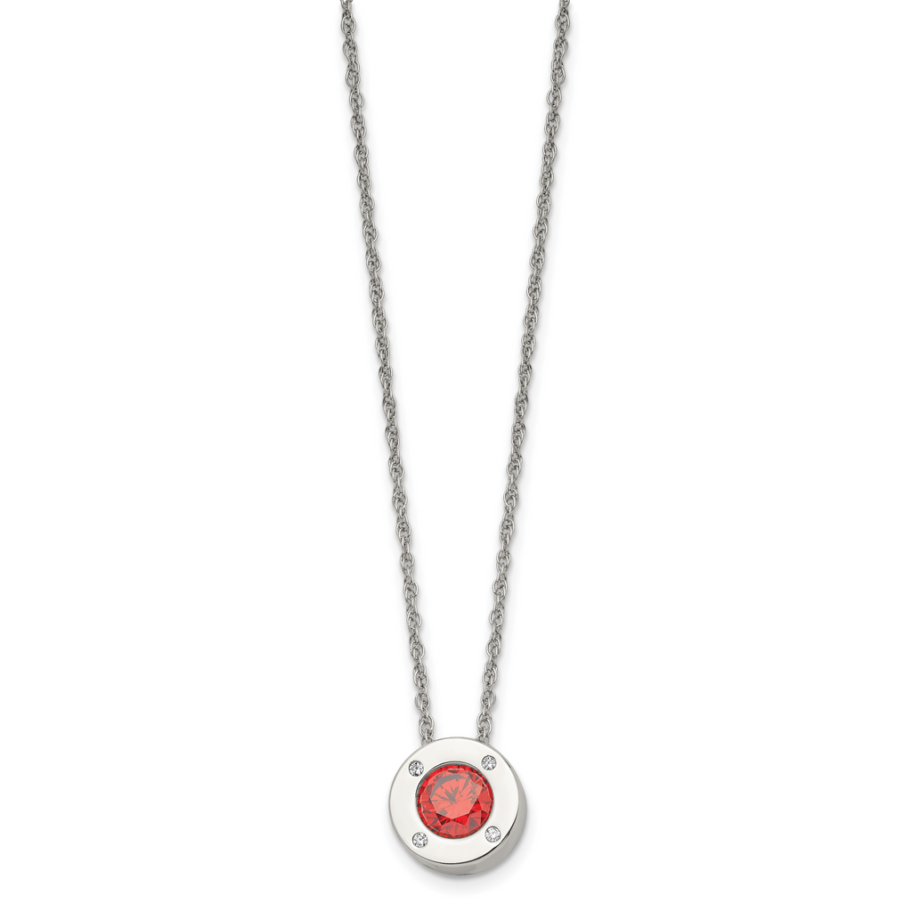 July Birthstone CZ Circle Pendant Necklace in Stainless Steel