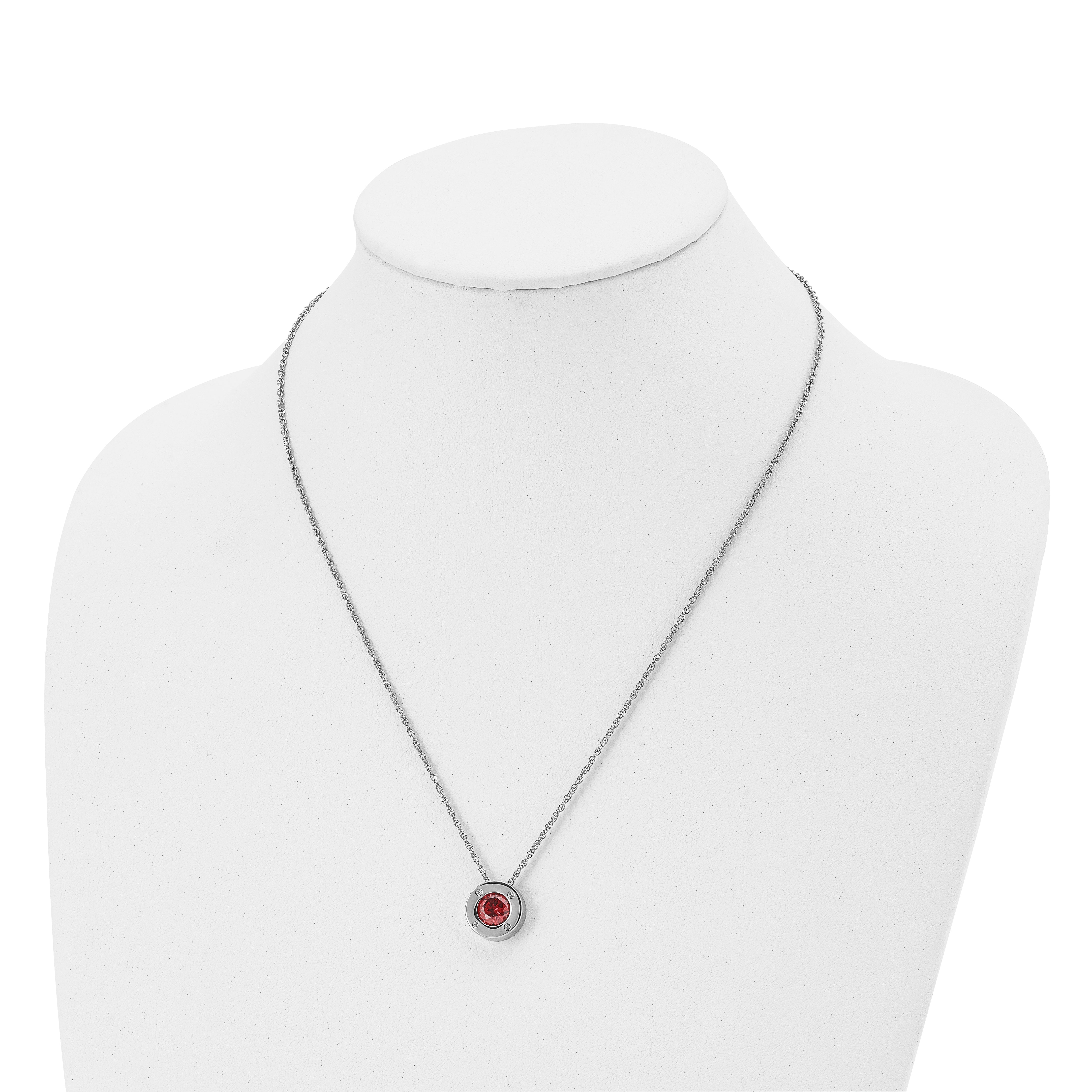 Chisel Stainless Steel Polished CZ July Birthstone Circle Pendant on a 20 inch Multi-Link Chain Necklace