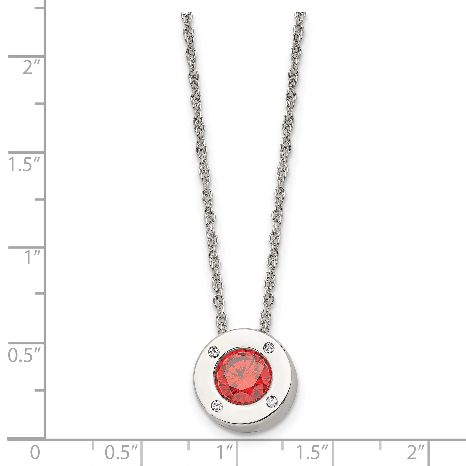 Chisel Stainless Steel Polished CZ July Birthstone Circle Pendant on a 20 inch Multi-Link Chain Necklace