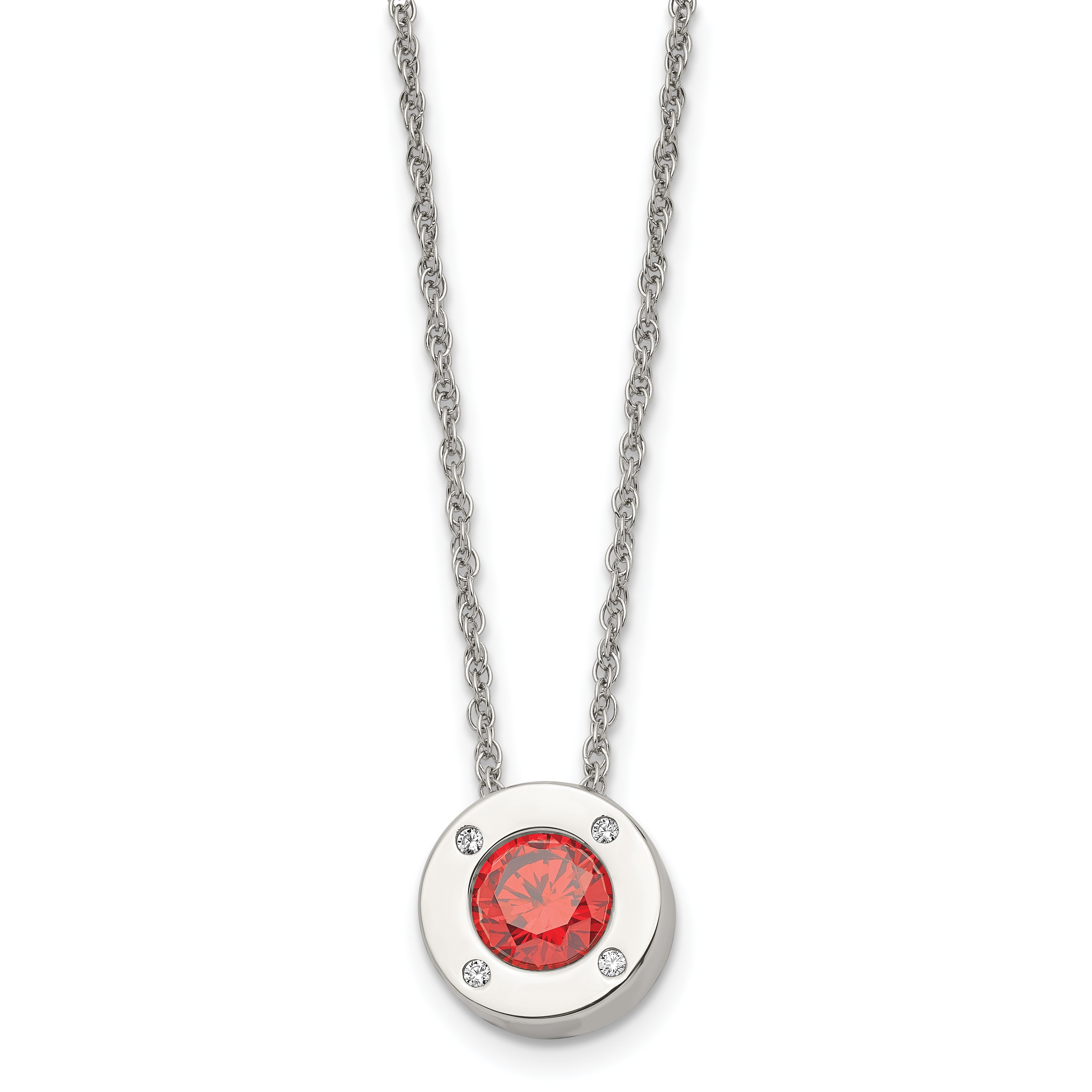 Chisel Stainless Steel Polished CZ July Birthstone Circle Pendant on a 20 inch Multi-Link Chain Necklace