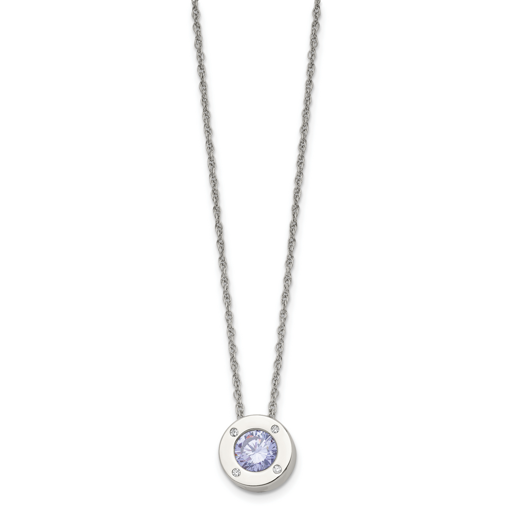 Chisel Stainless Steel Polished CZ June Birthstone Circle Pendant on a 20 inch Multi-Link Chain Necklace