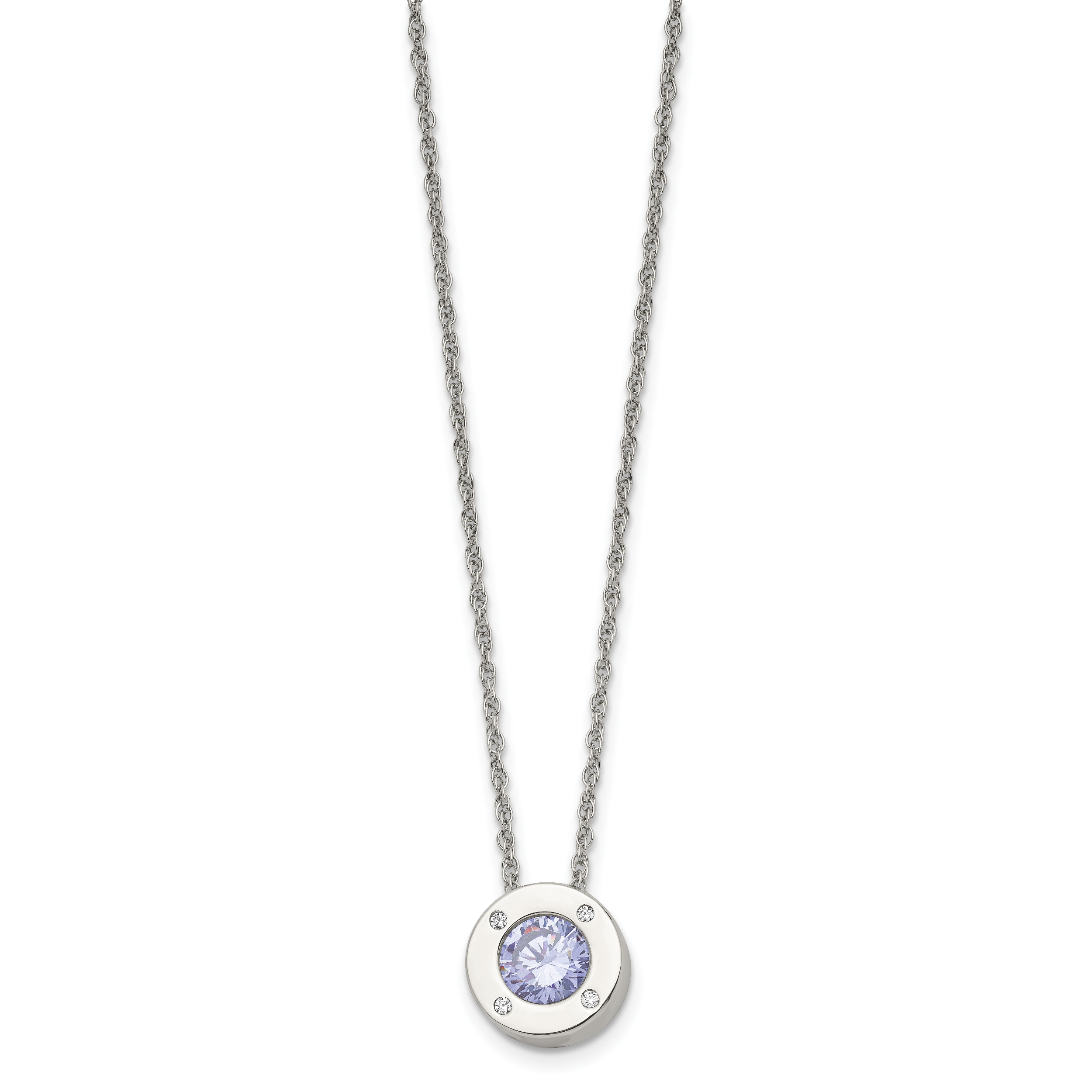 Chisel Stainless Steel Polished CZ June Birthstone Circle Pendant on a 20 inch Multi-Link Chain Necklace