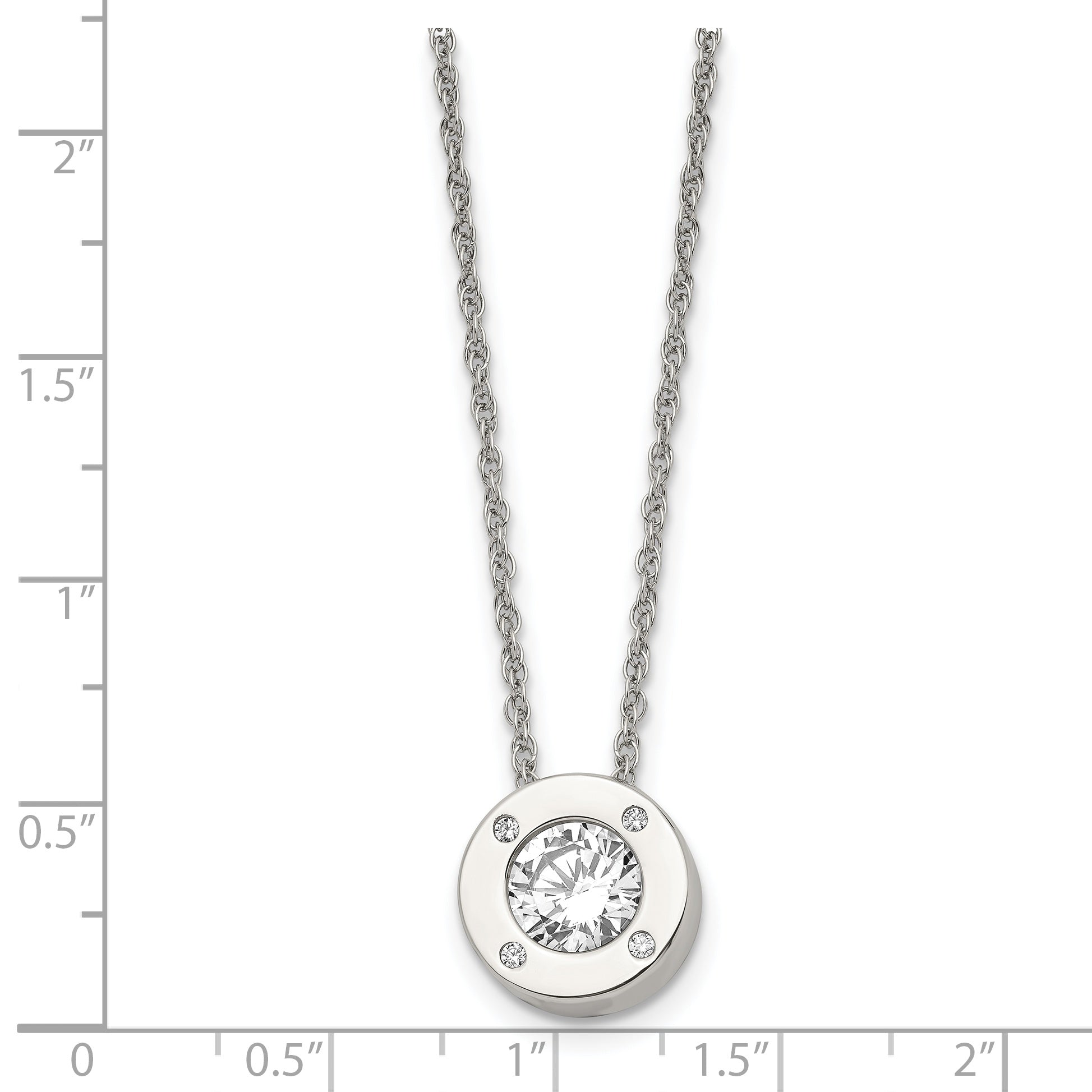 Chisel Stainless Steel Polished CZ April Birthstone Circle Pendant on a 20 inch Multi-Link Chain Necklace