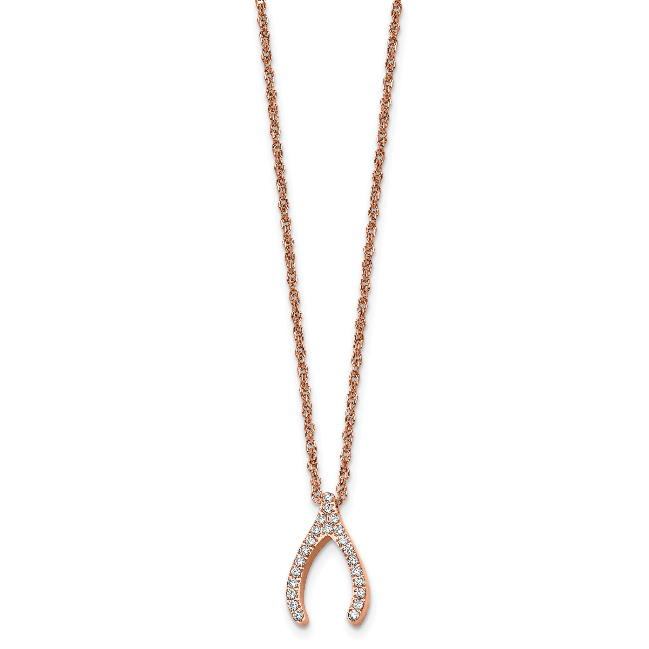 Wishbone CZ Necklace in Rose-Tone Stainless Steel