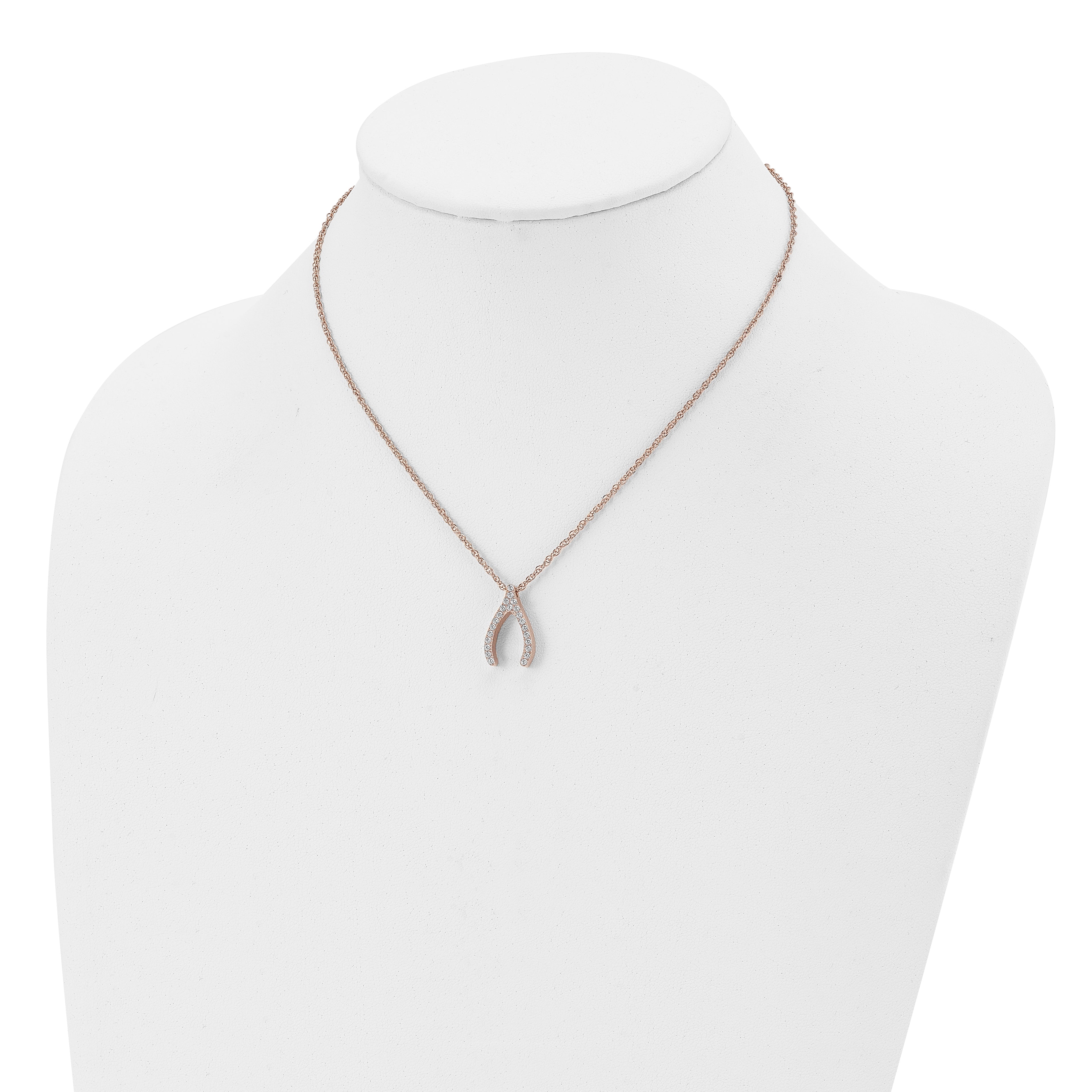 Wishbone CZ Necklace in Rose-Tone Stainless Steel