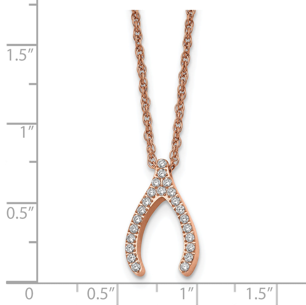 Wishbone CZ Necklace in Rose-Tone Stainless Steel