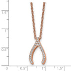 Wishbone CZ Necklace in Rose-Tone Stainless Steel
