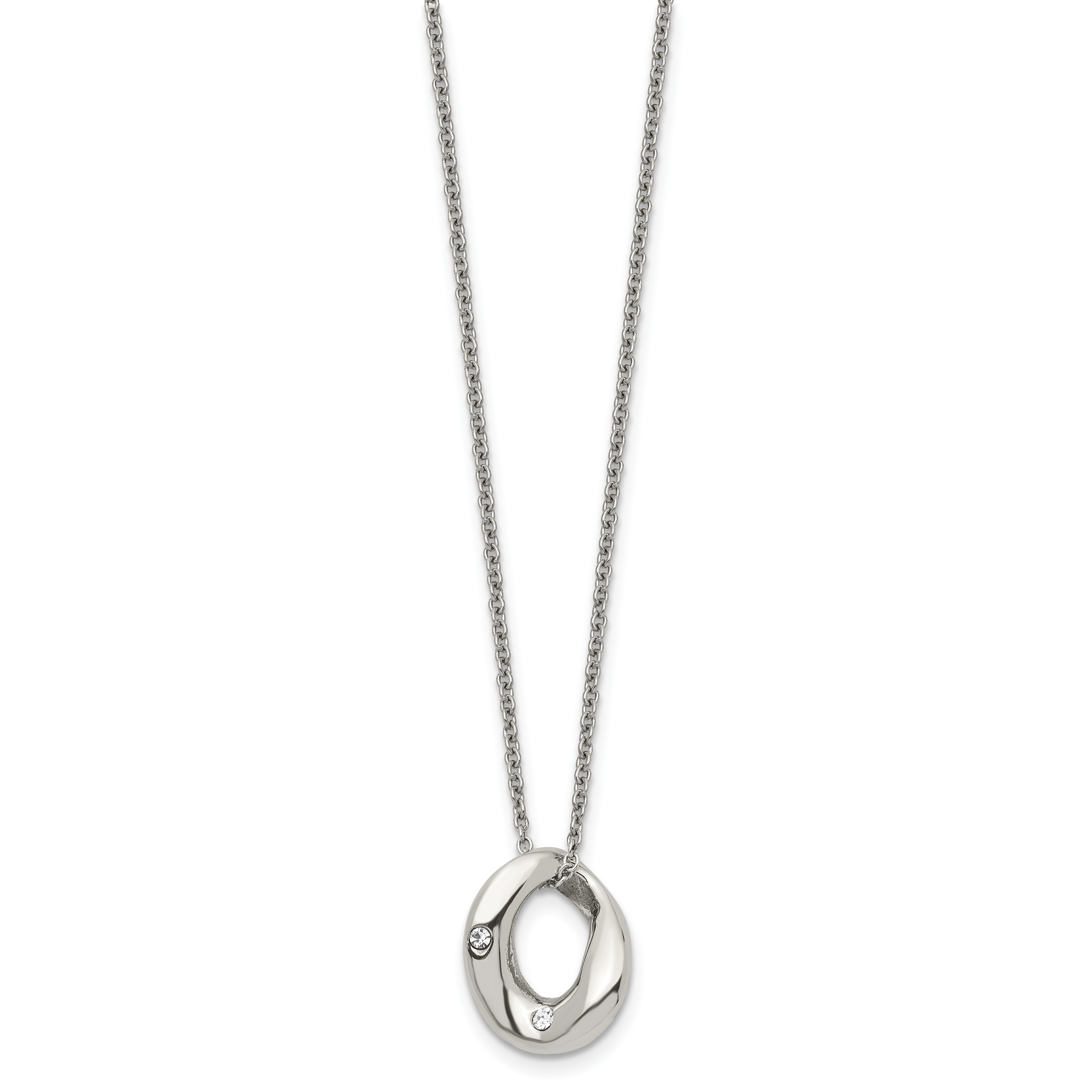 Stainless Steel Polished Wavy Circle w/Crystal 18in Necklace Secondary image
