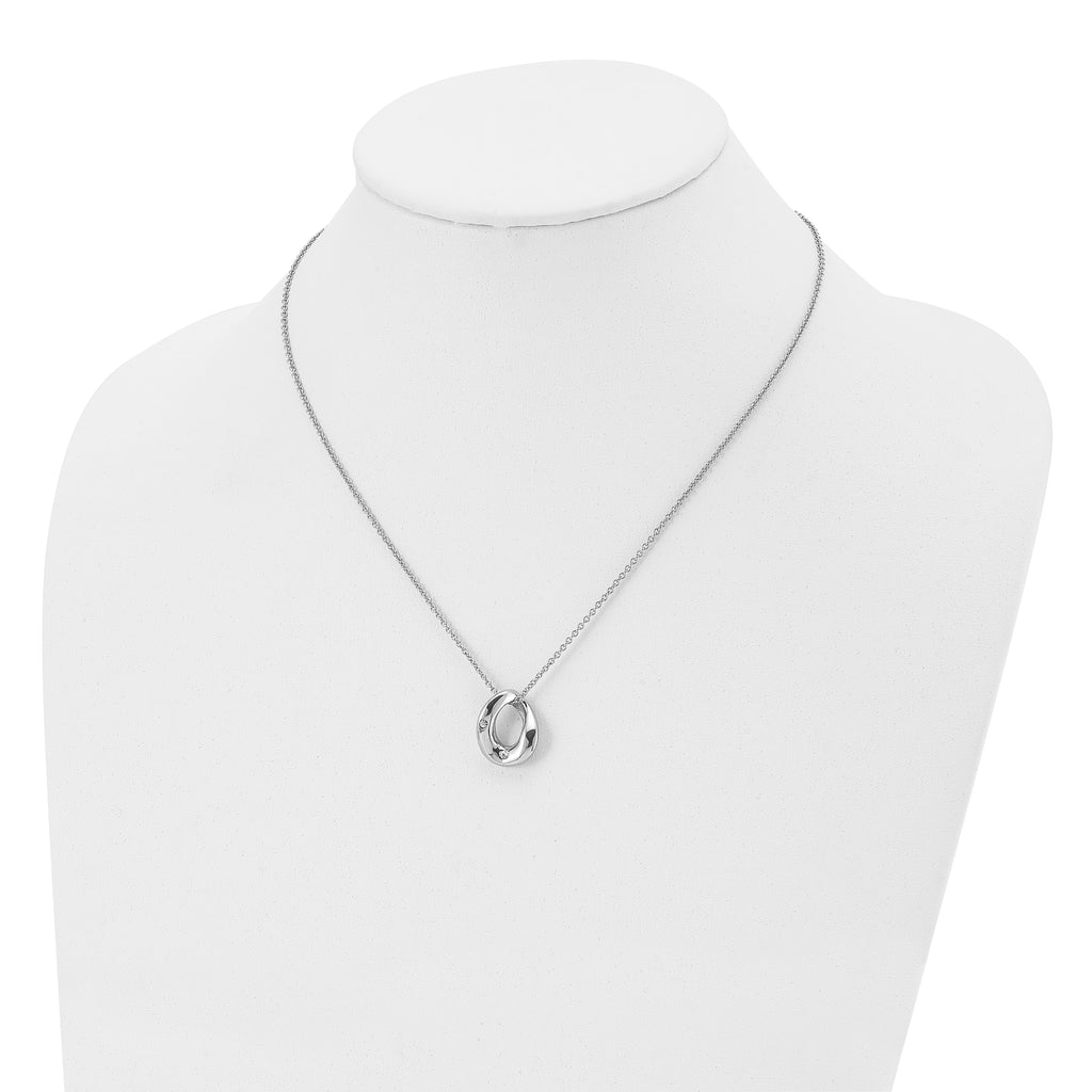 Stainless Steel Polished Wavy Circle w/Crystal 18in Necklace