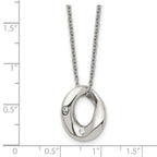 Stainless Steel Polished Wavy Circle w/Crystal 18in Necklace