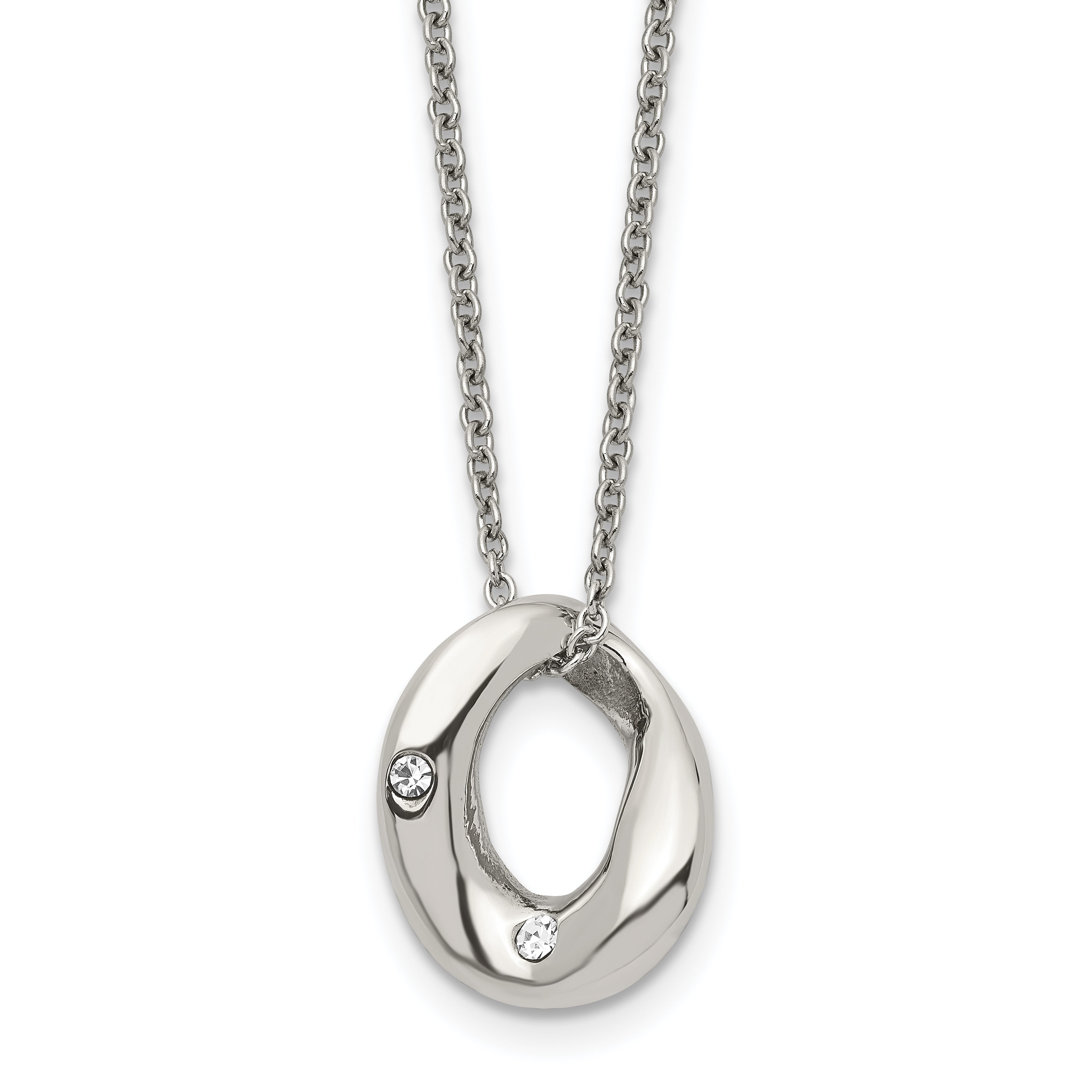 Stainless Steel Polished Wavy Circle w/Crystal 18in Necklace Main image