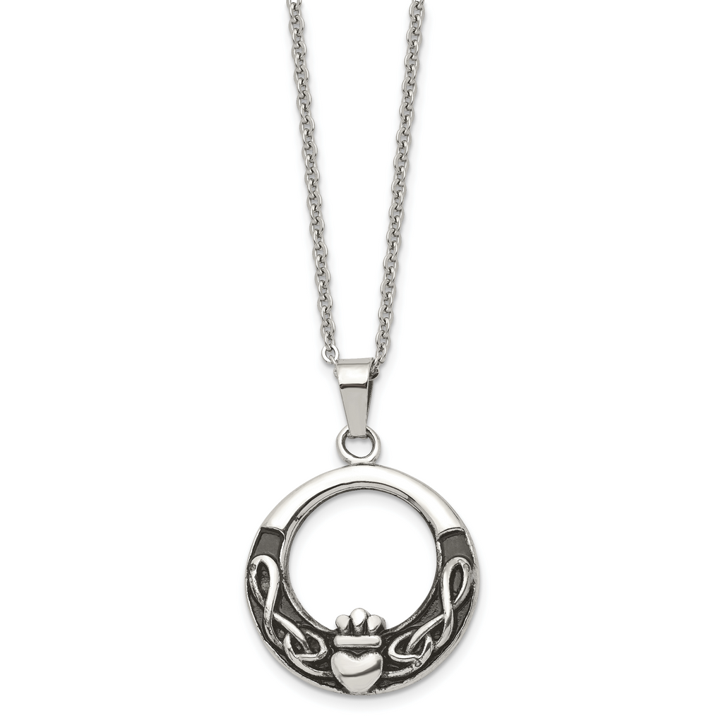 Claddagh Pendant Necklace in Stainless Steel, 18"