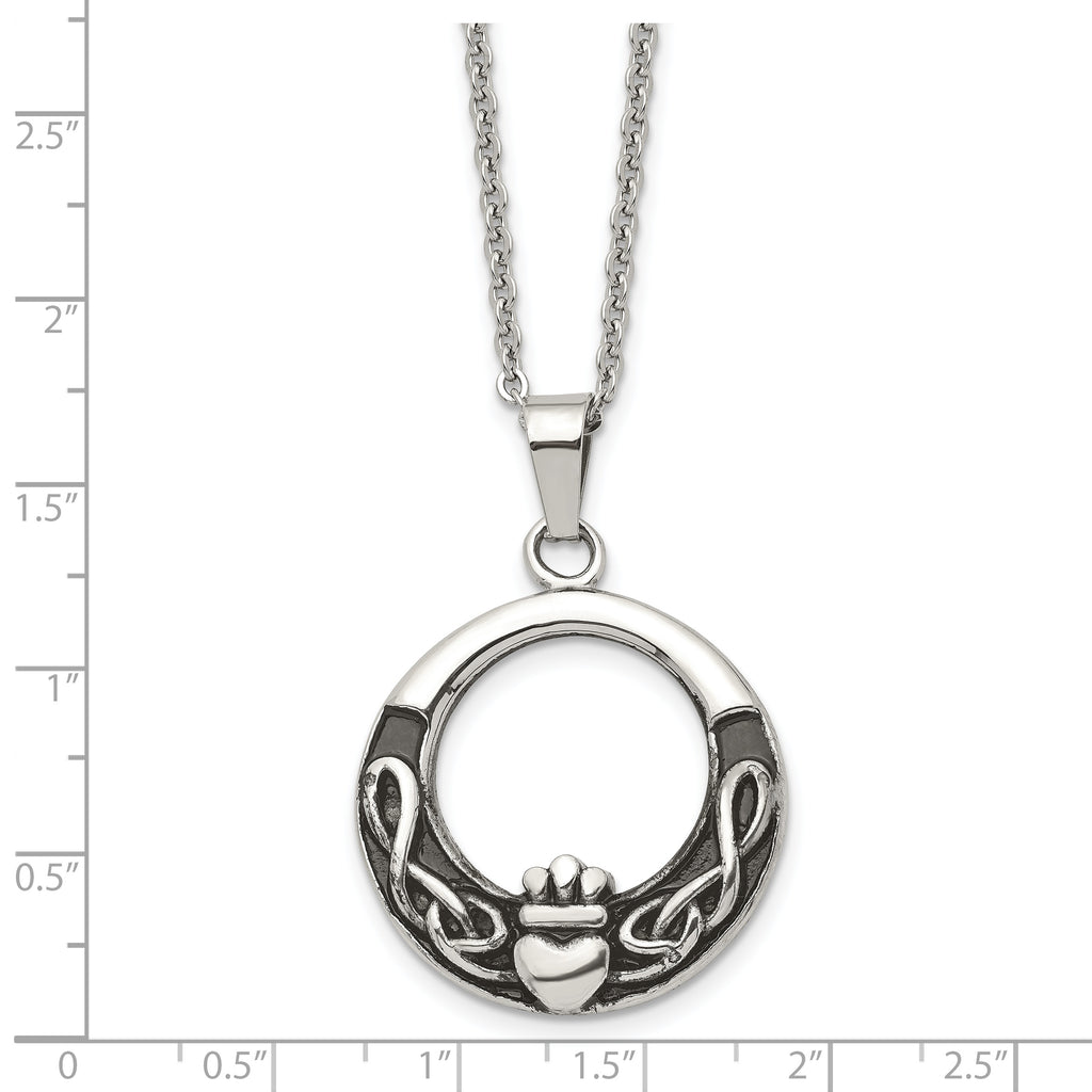 Claddagh Pendant Necklace in Stainless Steel, 18"