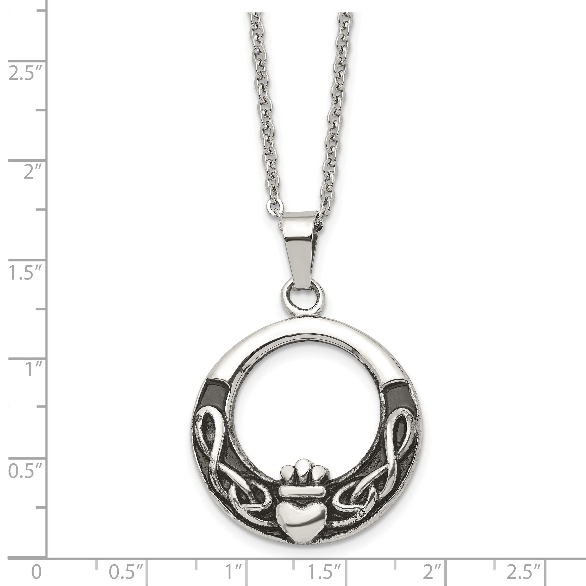 Claddagh Pendant Necklace in Stainless Steel, 18"