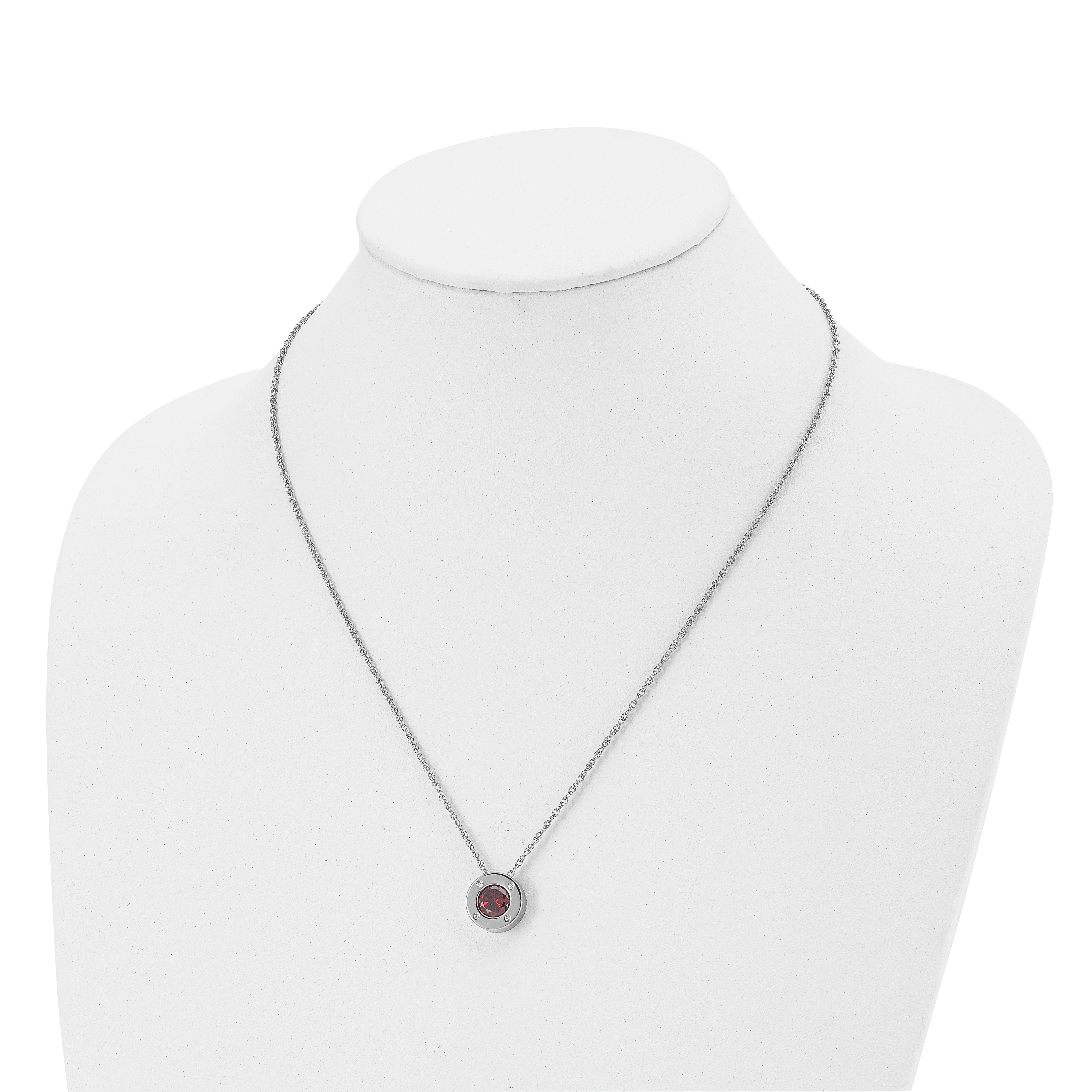 Chisel Stainless Steel Polished CZ January Birthstone Circle Pendant on a 20 inch Multi-Link Chain Necklace