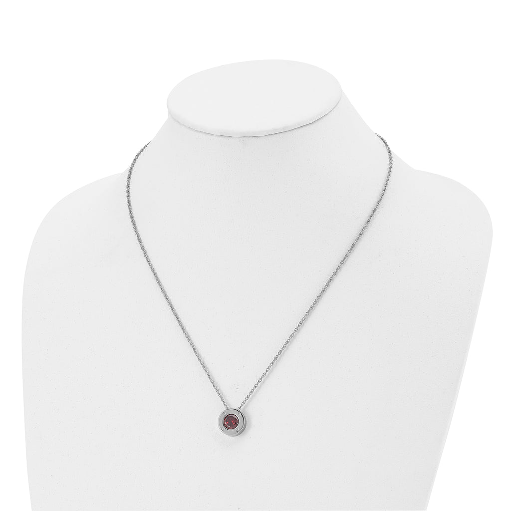 Chisel Stainless Steel Polished CZ January Birthstone Circle Pendant on a 20 inch Multi-Link Chain Necklace