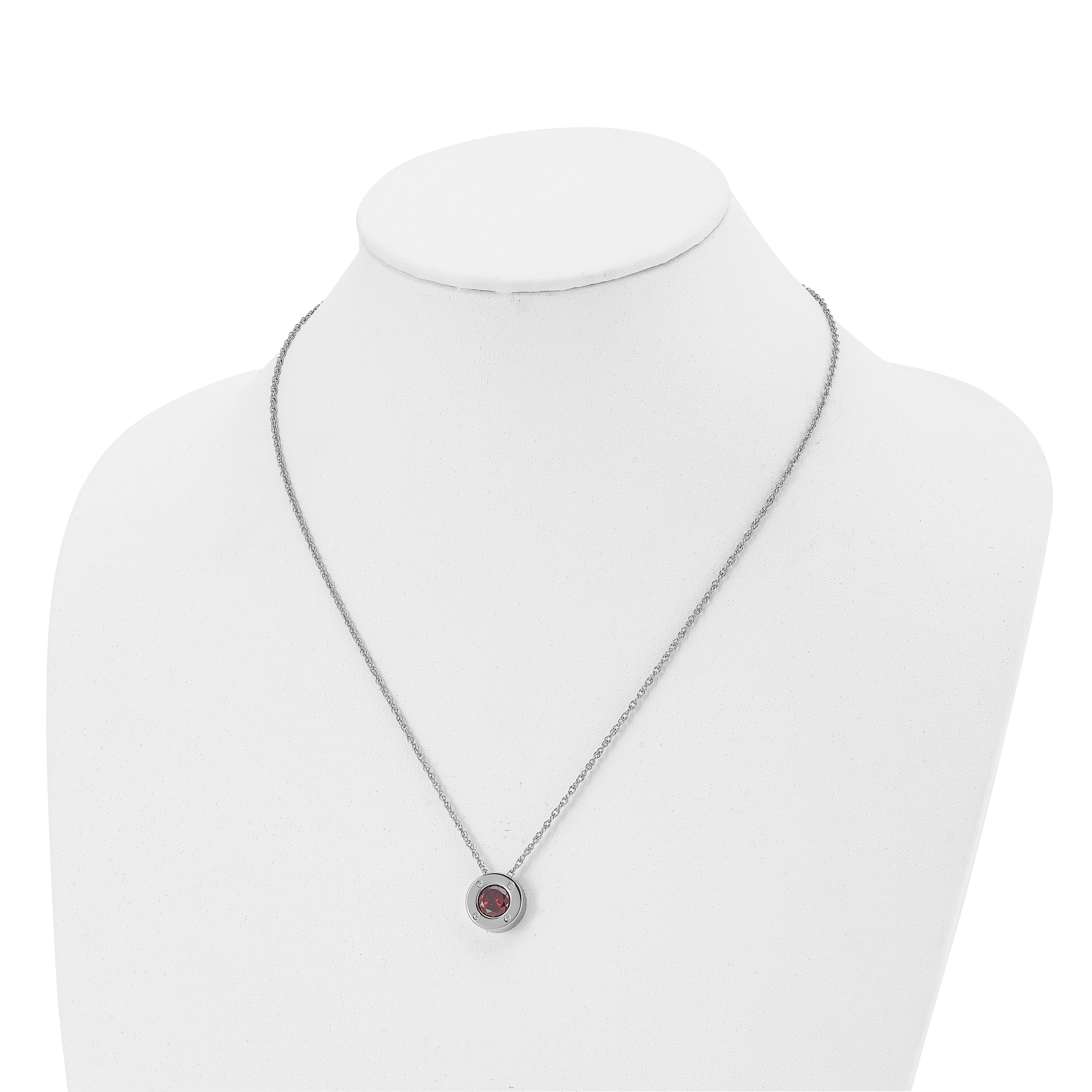 Chisel Stainless Steel Polished CZ January Birthstone Circle Pendant on a 20 inch Multi-Link Chain Necklace