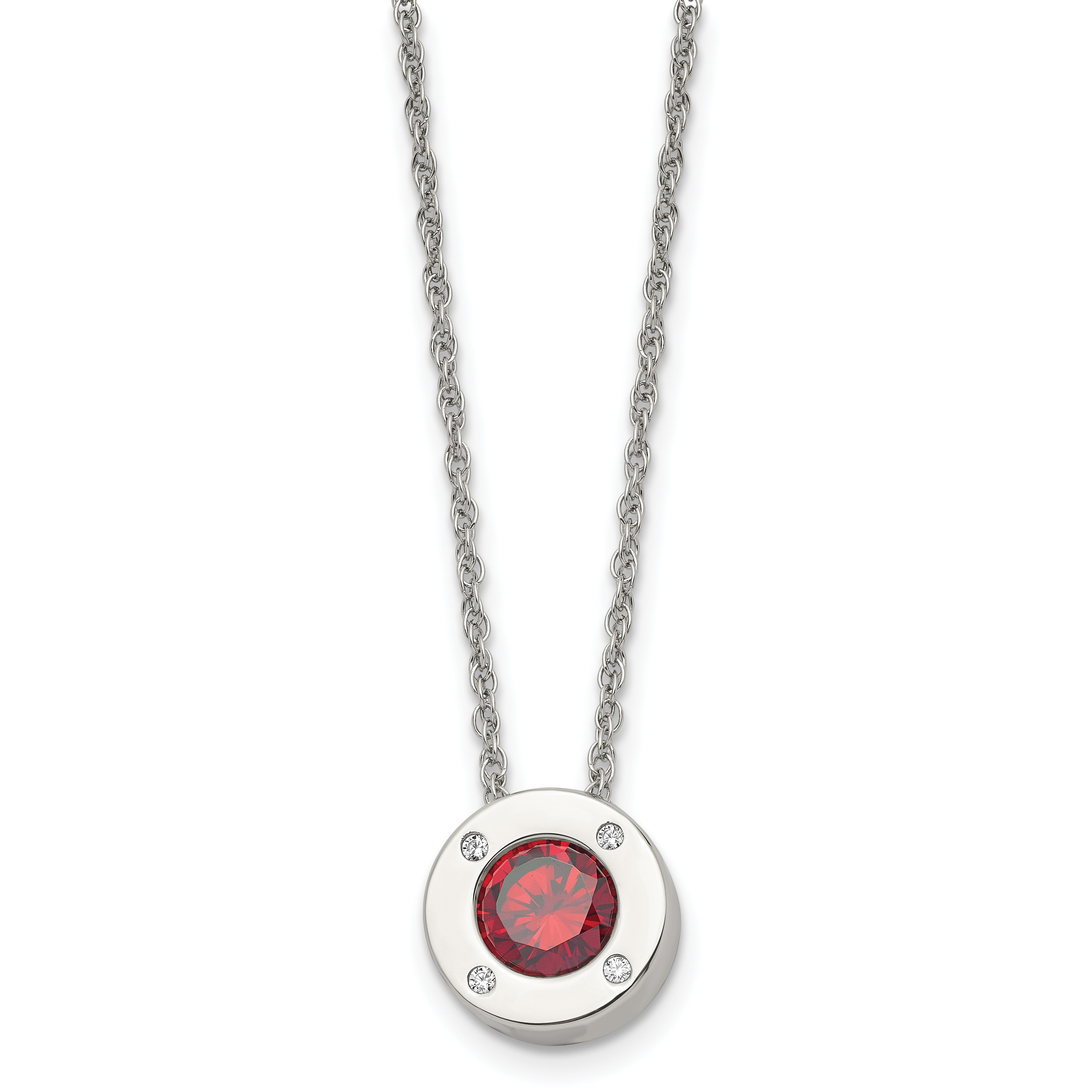 Chisel Stainless Steel Polished CZ January Birthstone Circle Pendant on a 20 inch Multi-Link Chain Necklace