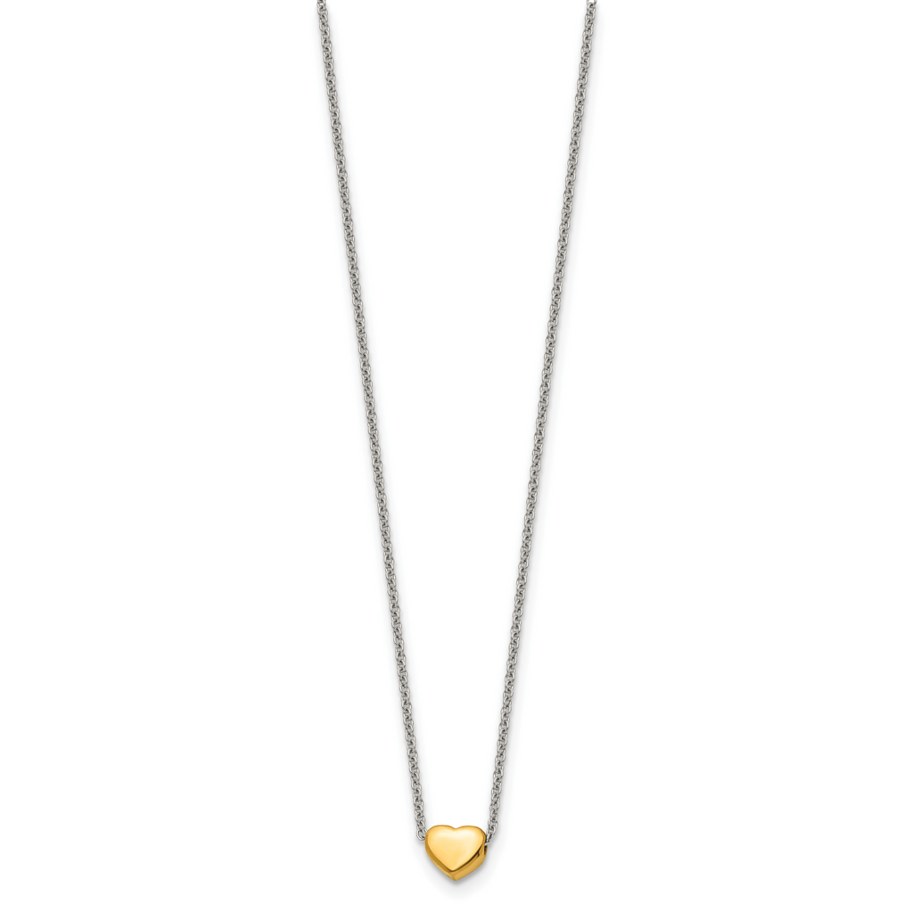 Chisel Stainless Steel Polished Yellow IP-plated Heart on a 16 inch Cable Chain Necklace