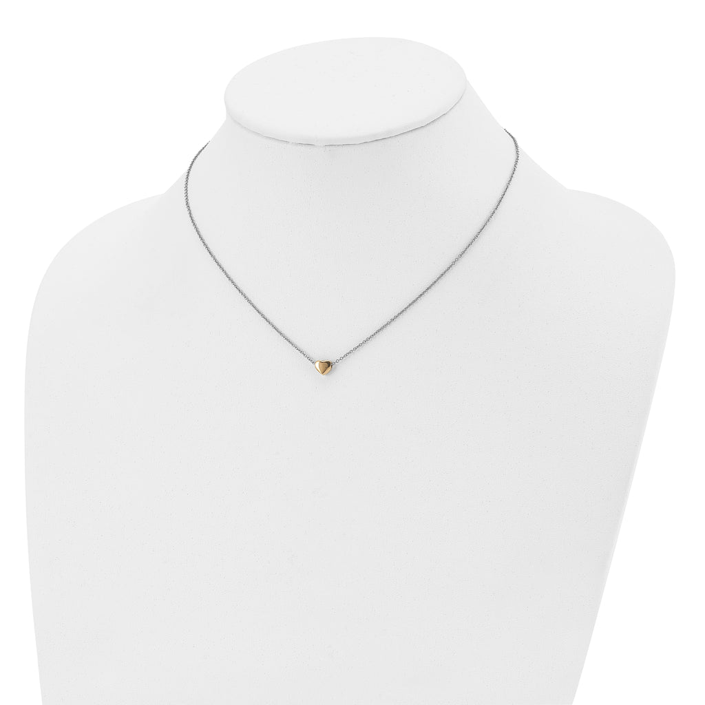 Chisel Stainless Steel Polished Yellow IP-plated Heart on a 16 inch Cable Chain Necklace