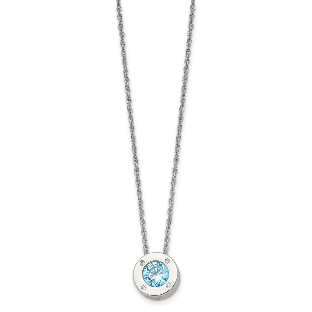 Chisel Stainless Steel Polished CZ December Birthstone Circle Pendant on a 20 inch Multi-Link Chain Necklace
